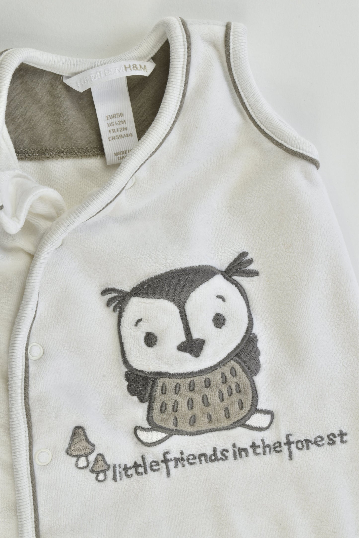 H&M Size 000 (56 cm, 1-2 months) Velour 'Little Friends in the Forest' Footed Overalls