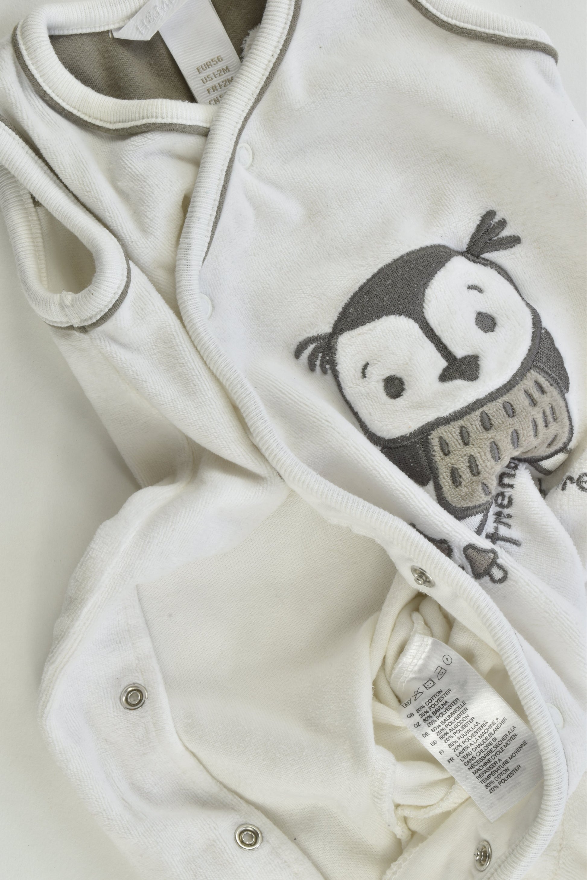 H&M Size 000 (56 cm, 1-2 months) Velour 'Little Friends in the Forest' Footed Overalls