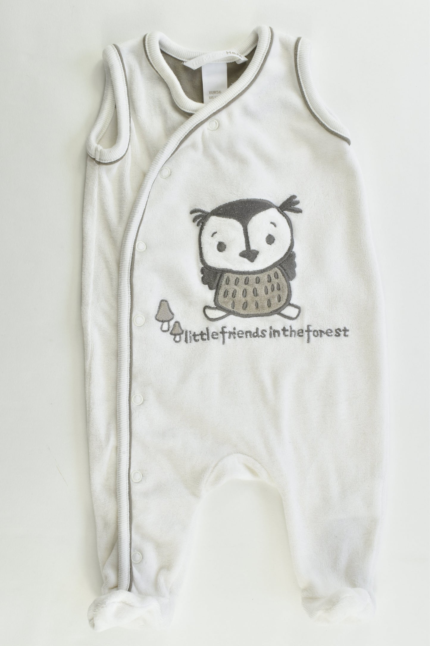 H&M Size 000 (56 cm, 1-2 months) Velour 'Little Friends in the Forest' Footed Overalls