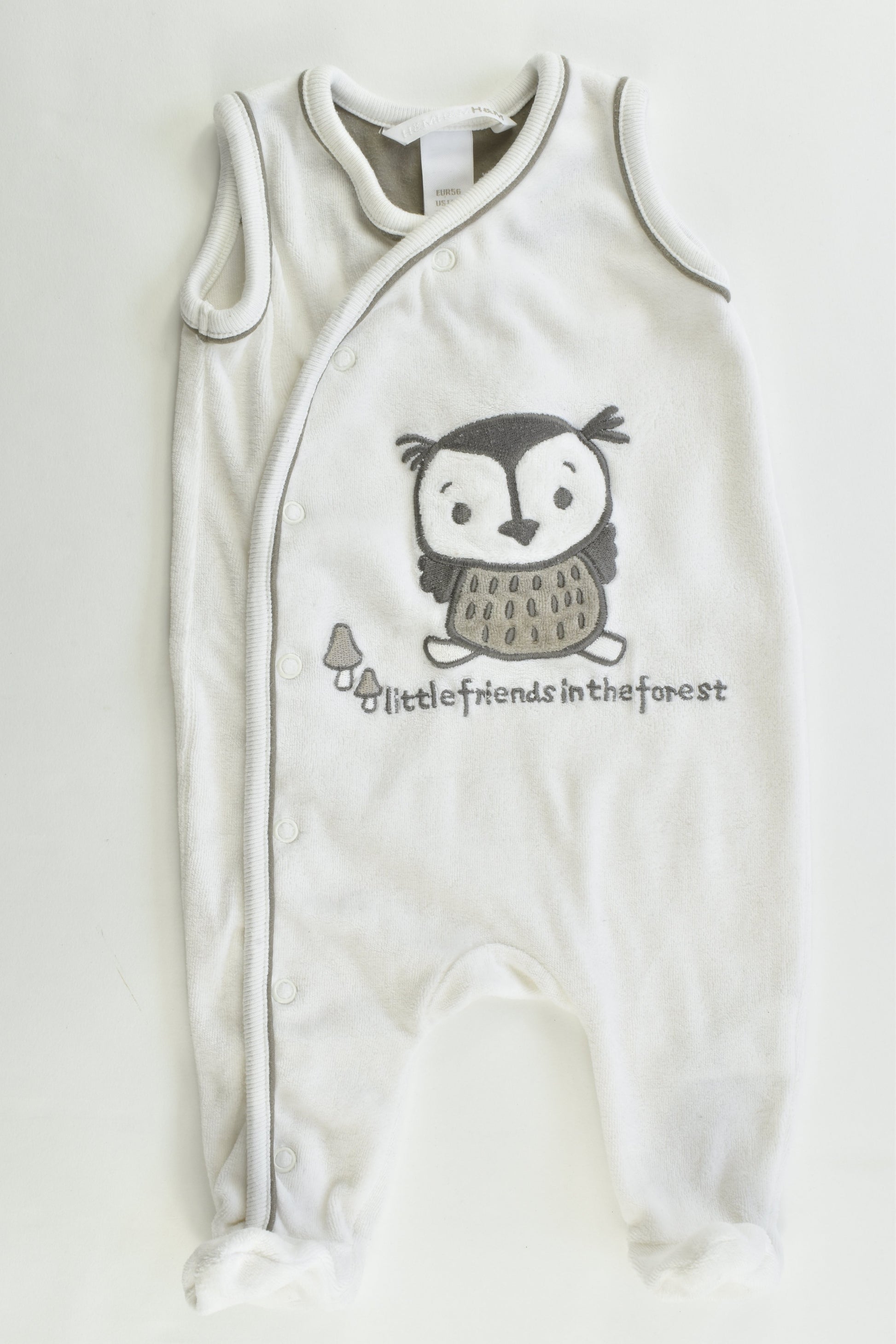 H&M Size 000 (56 cm, 1-2 months) Velour 'Little Friends in the Forest' Footed Overalls