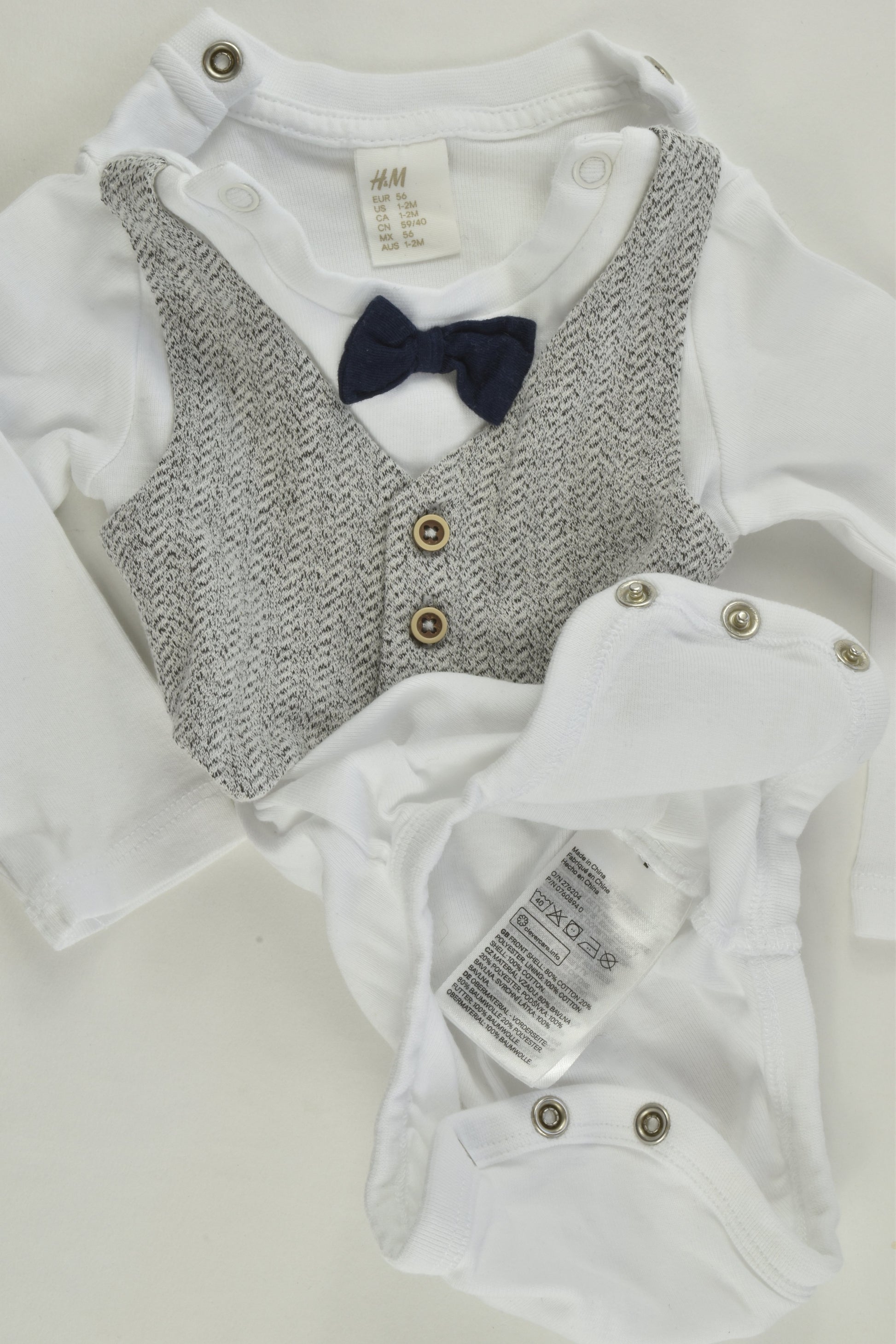 H&M Size 000 (56 cm) Bow and Vest Outfit