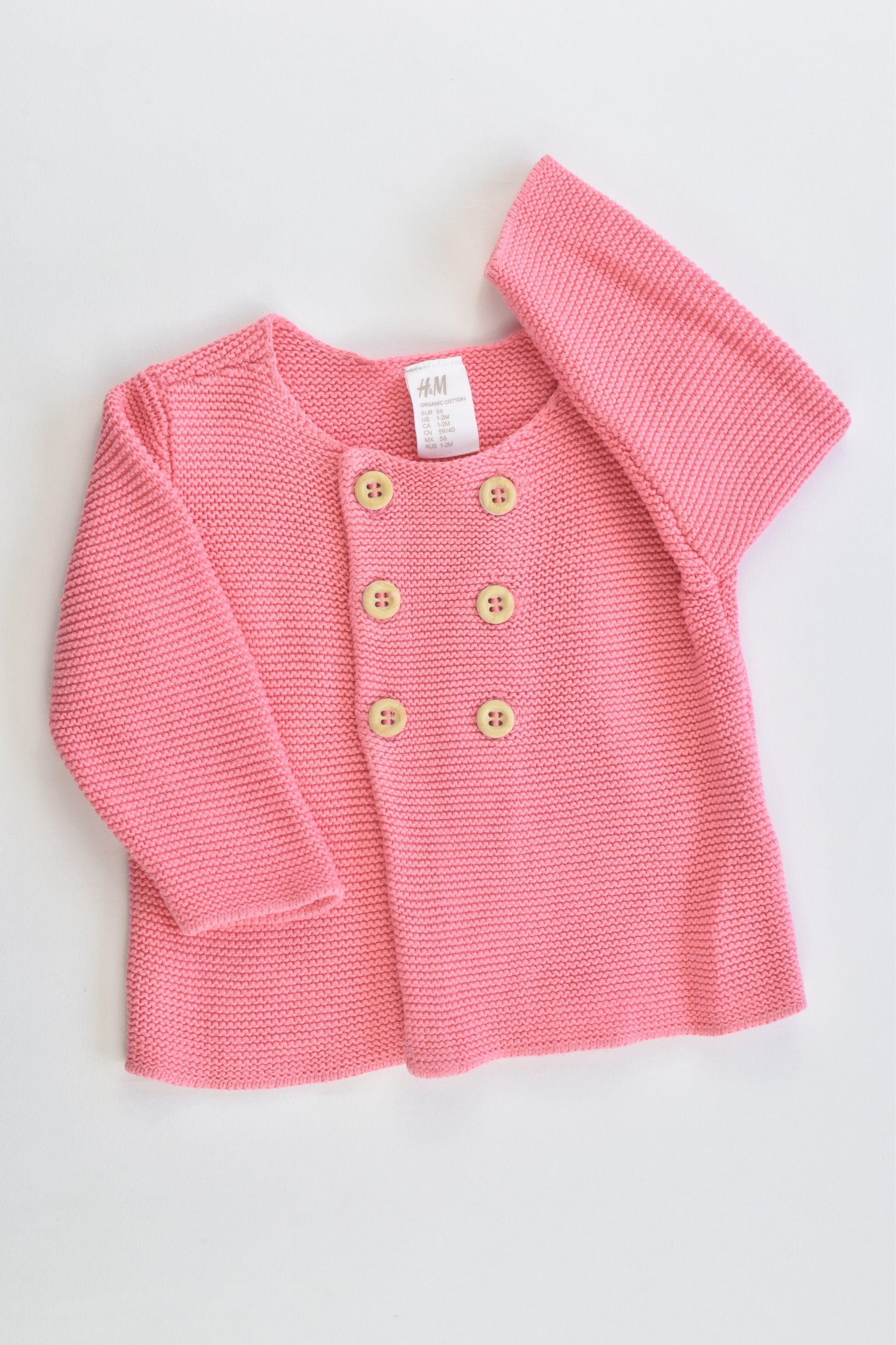 H&M Size 000 (56 cm) Organic Cotton Knitted Cardigan