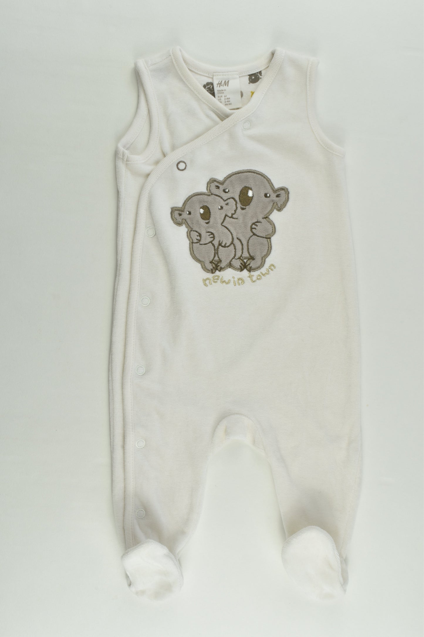 H&M Size 000 (62 cm) 'New To Town' Velour Footed Koala Overalls