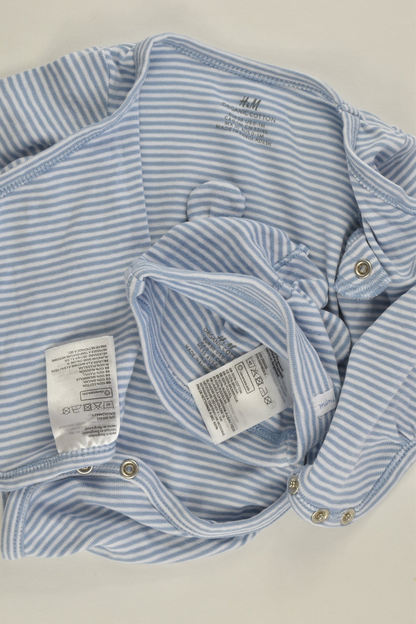 H&M Size 0000 (50 cm) Blue Stripes 'Hello Mini' Organic Bodysuit and Beanie