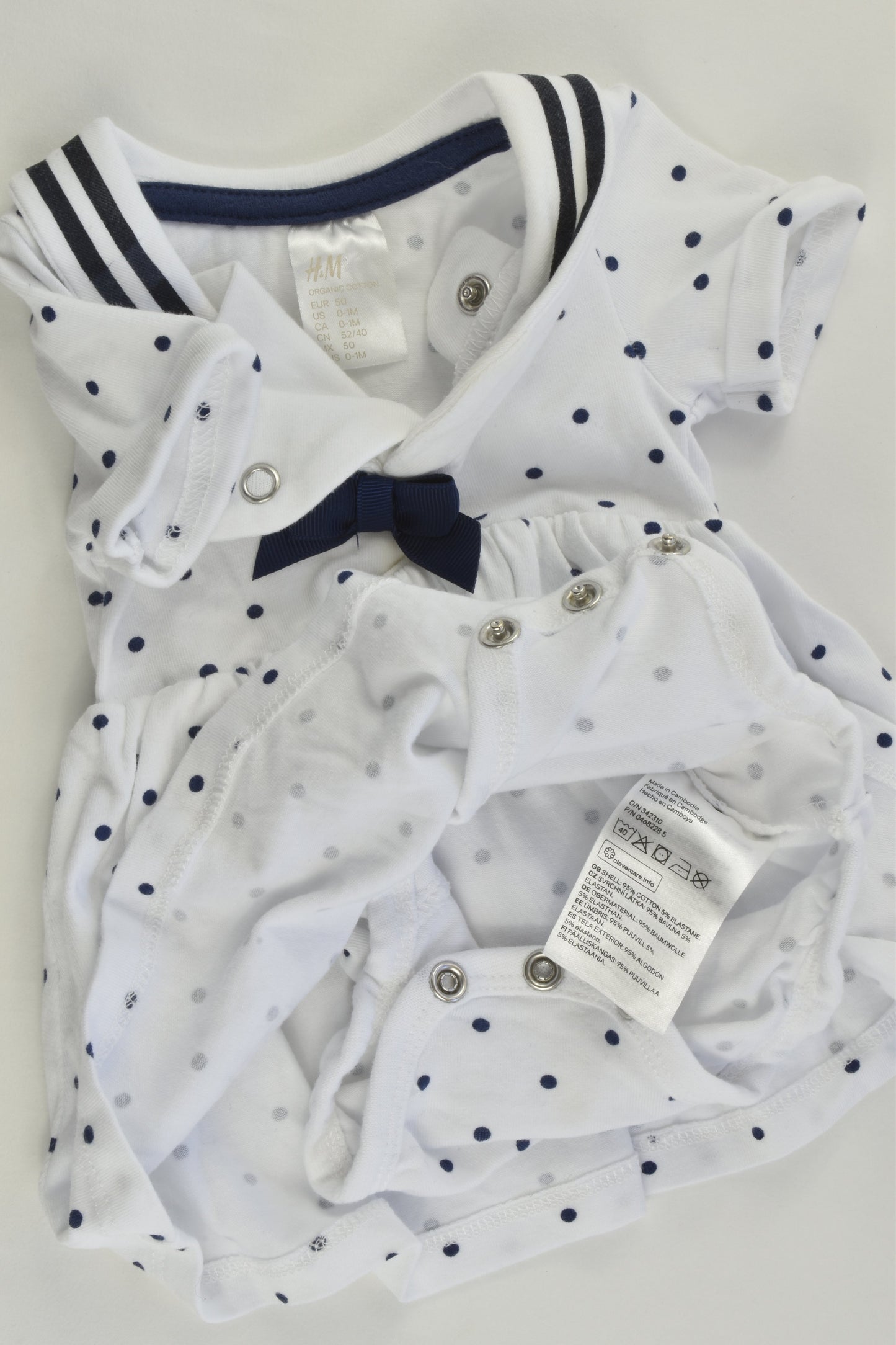 H&M Size 0000 (50 cm) Nautical Organic Dress with Bodysuit Underneath