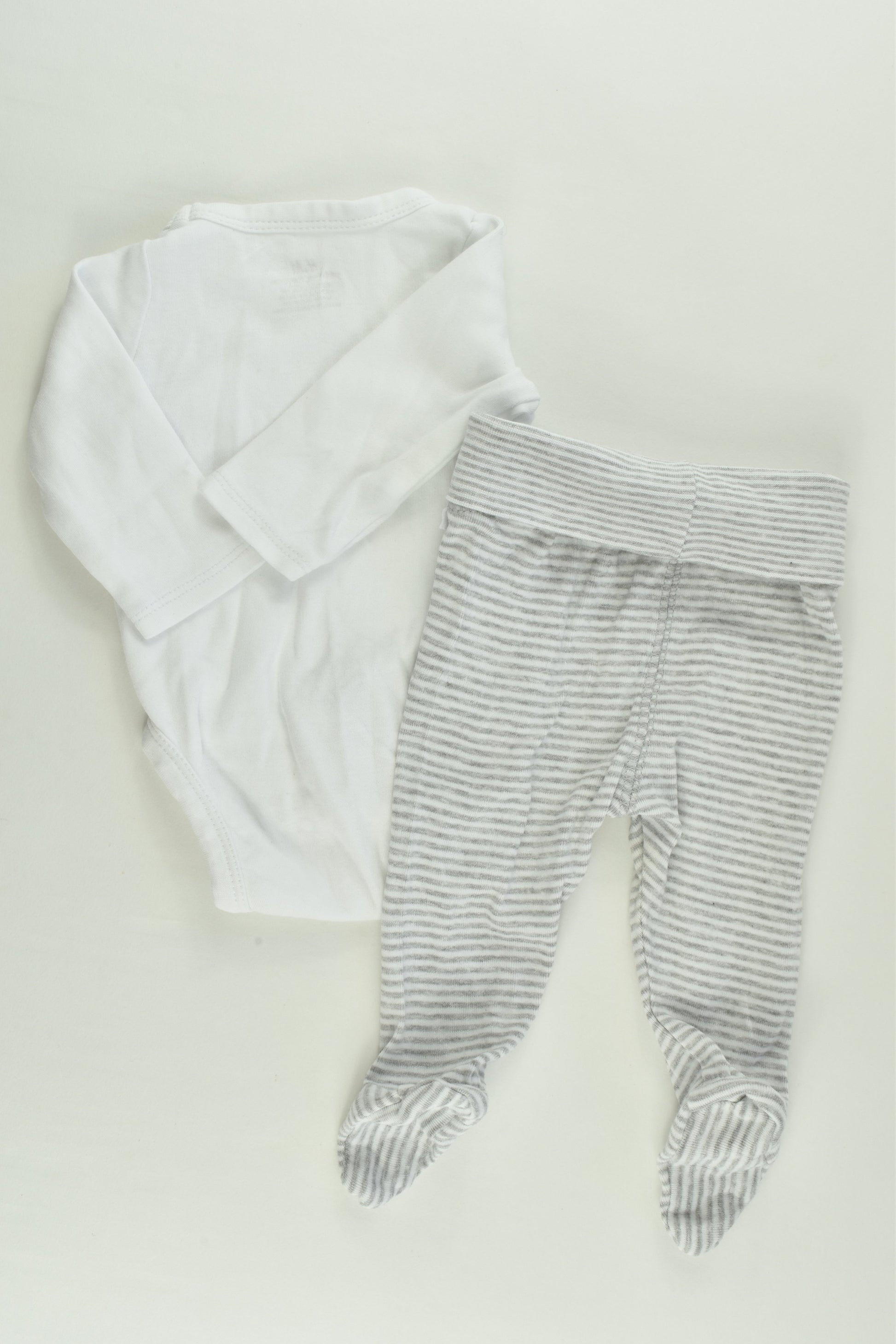 H&M Size 0000 (50 cm) White and Stripes Organic Outfit