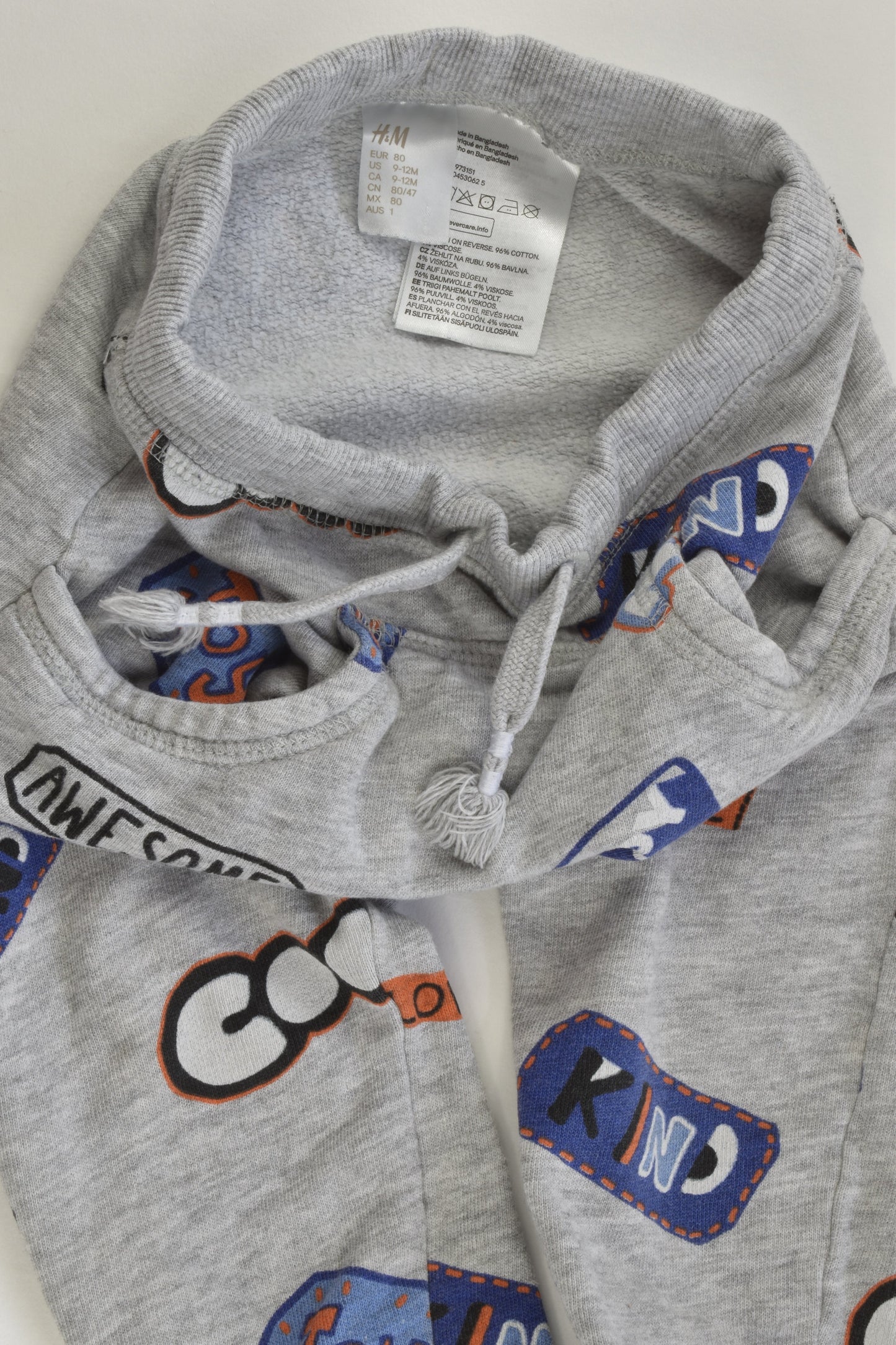 H&M Size 1 (80 cm) 'Happy, Cool, Kind etc' Track Pants