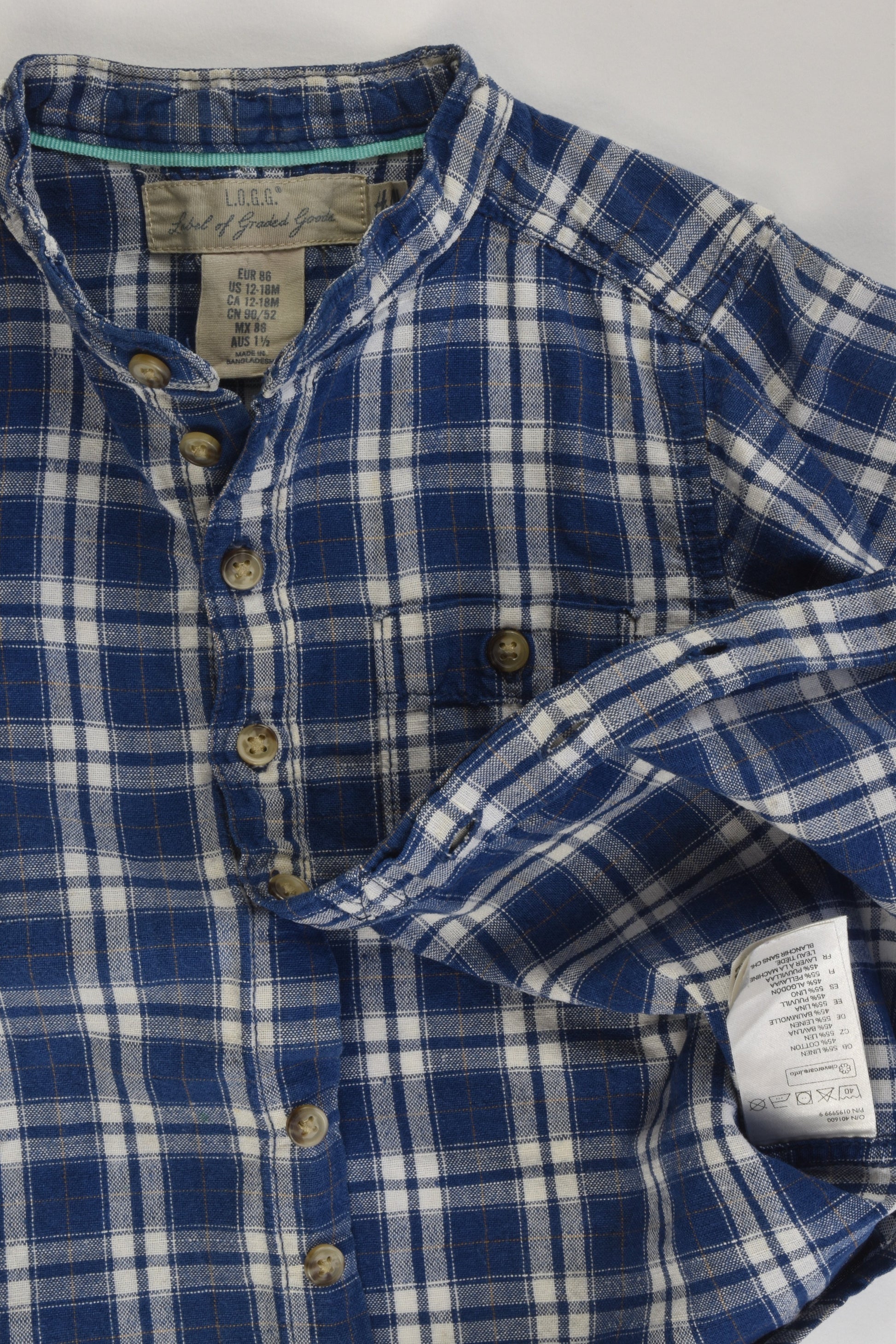 H&M Size 1 (86 cm) Linen/Cotton Checked Shirt