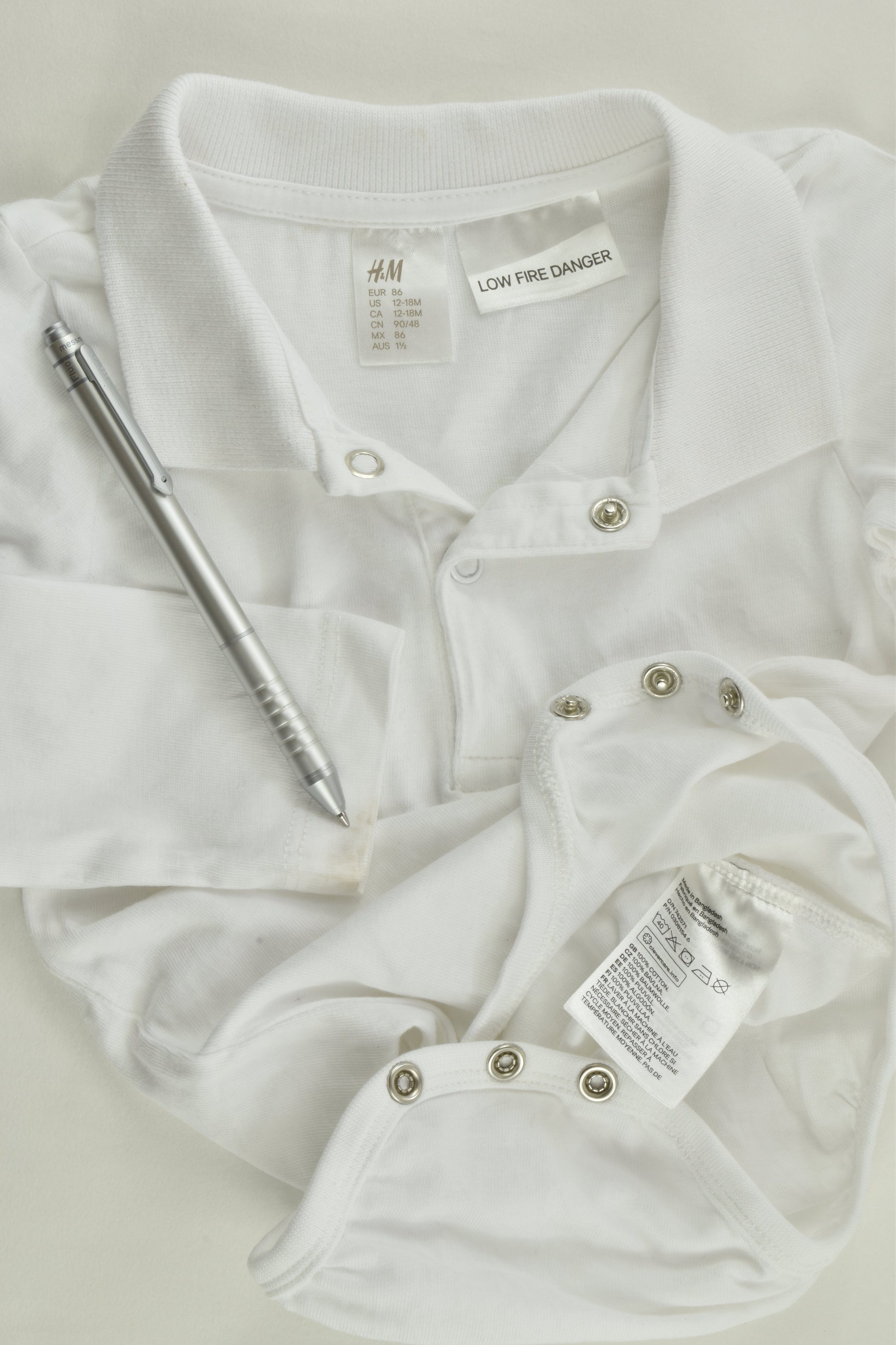 H&M Size 1 (86 cm) White Collared Bodysuit