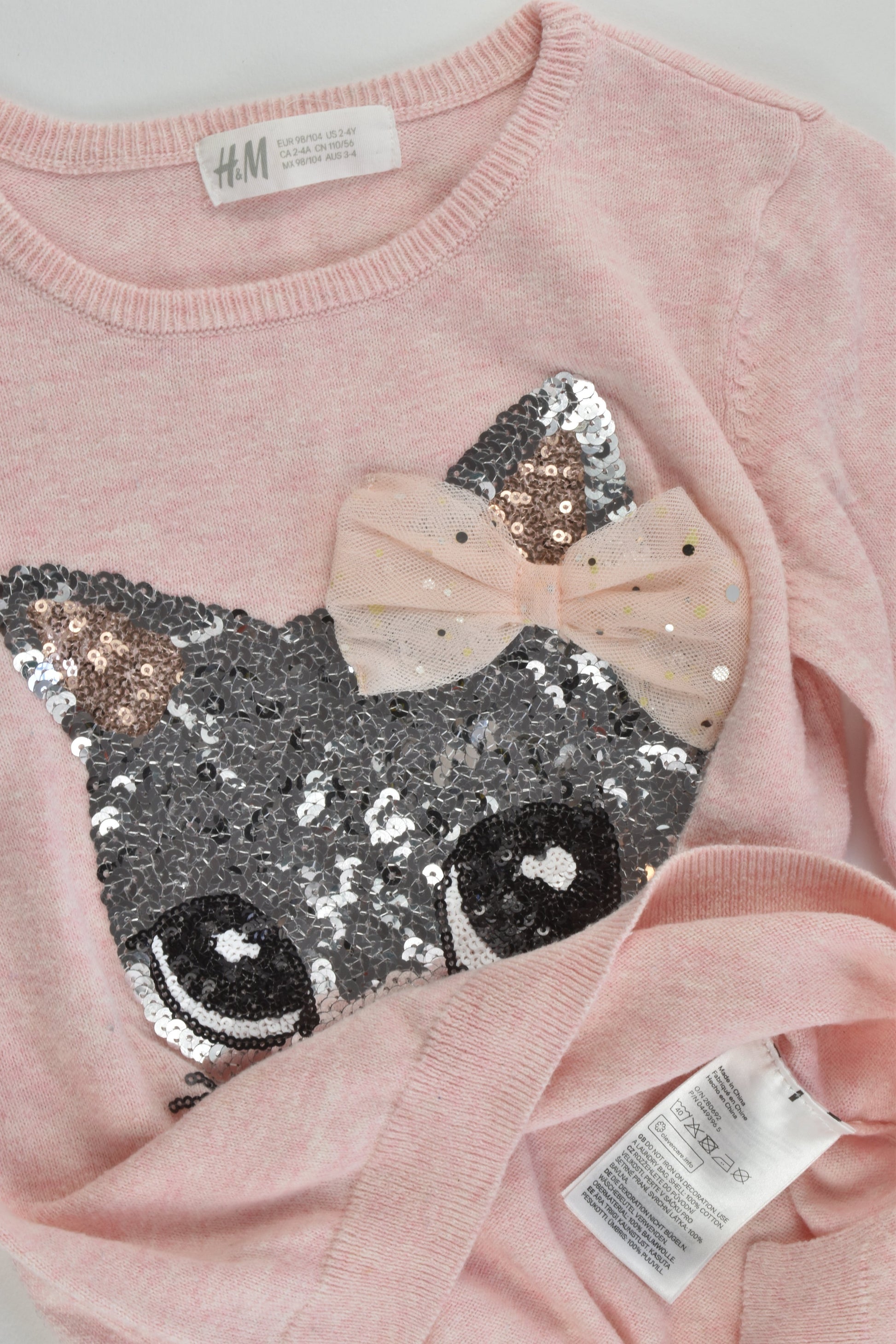 H&M Size 3-4 Kitty Sequins Knitted Jumper