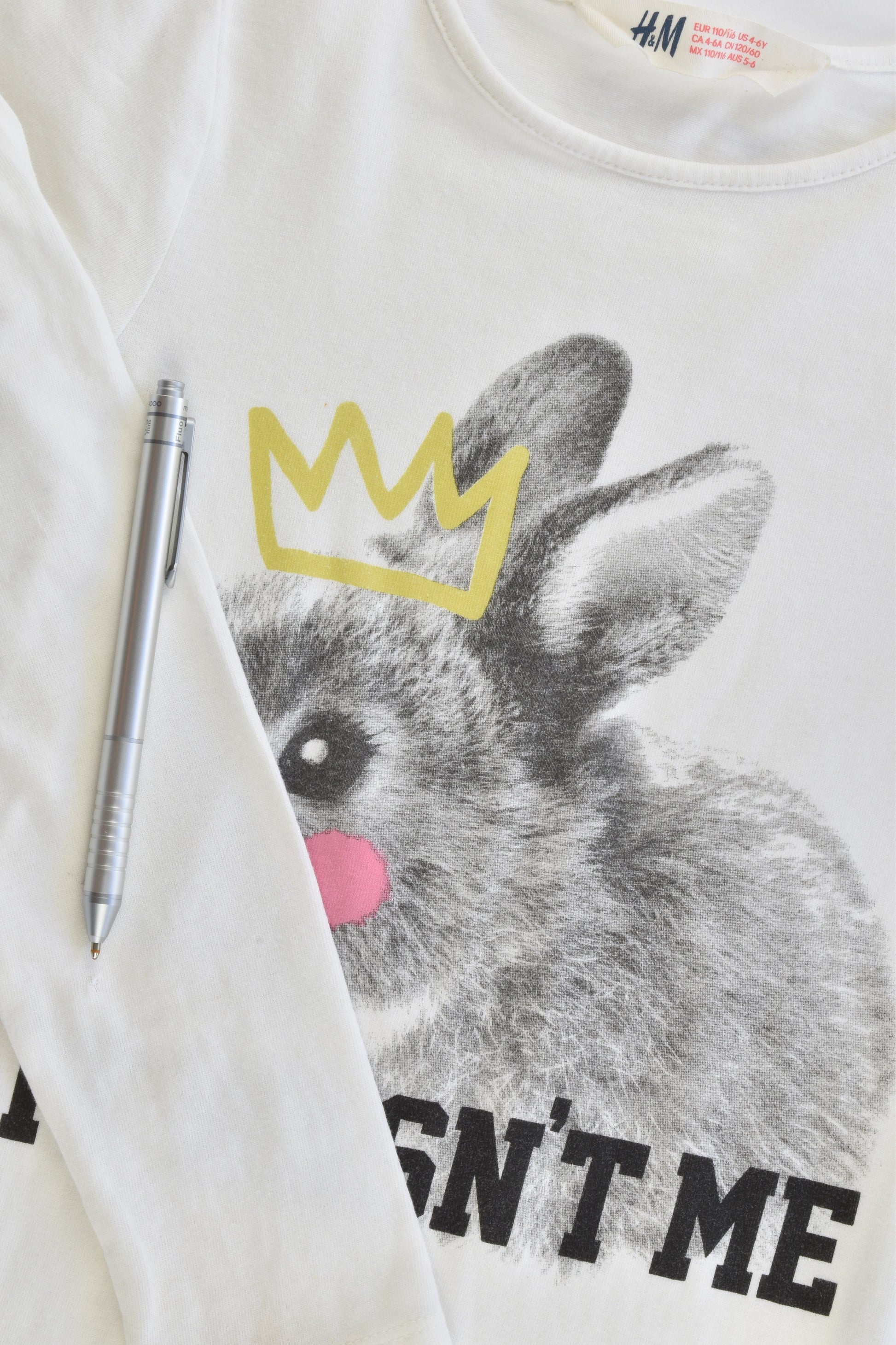 H&M Size 5-6 (110/116 cm) "It Wasn't Me" Bunny Top