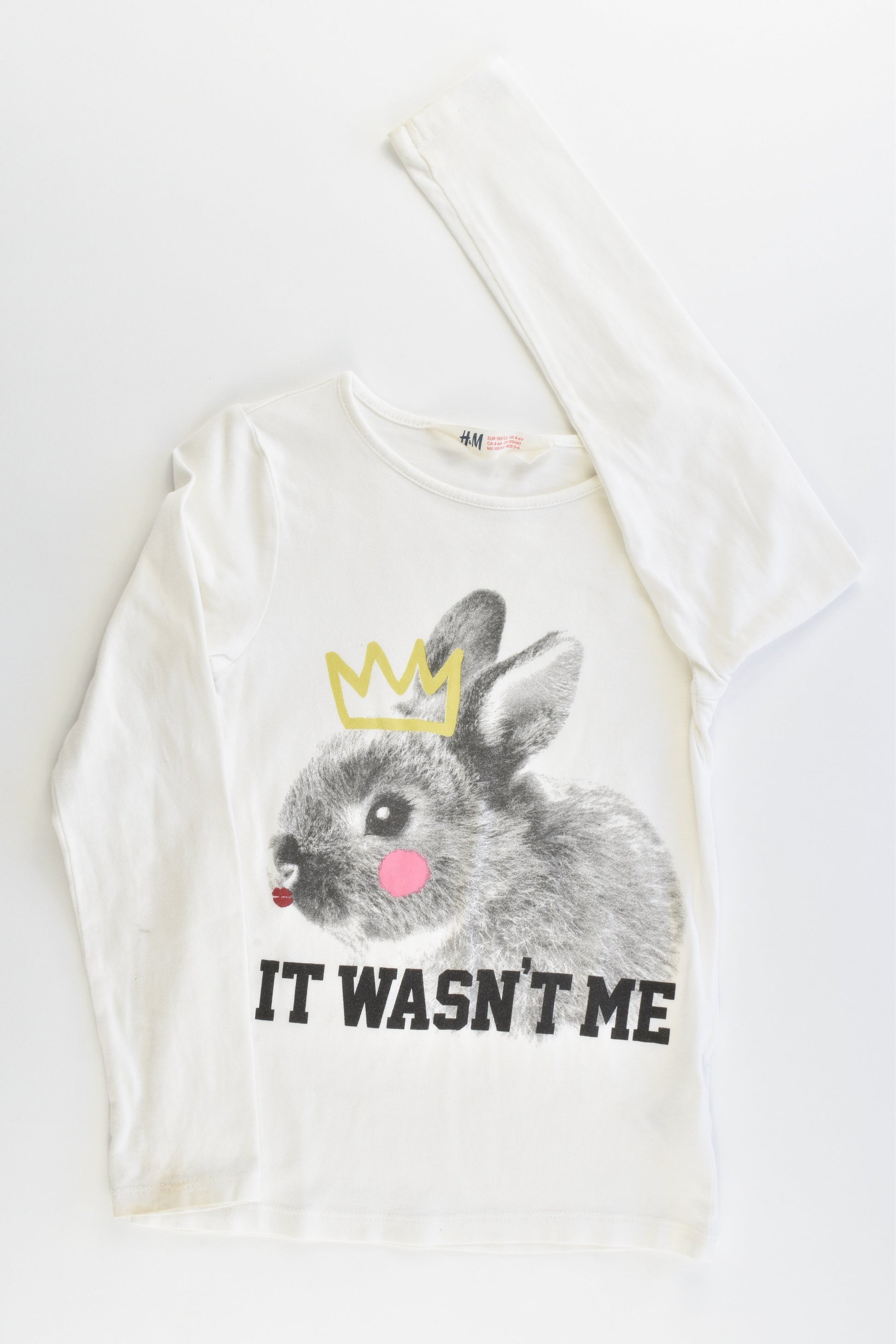H&M Size 5-6 (110/116 cm) "It Wasn't Me" Bunny Top