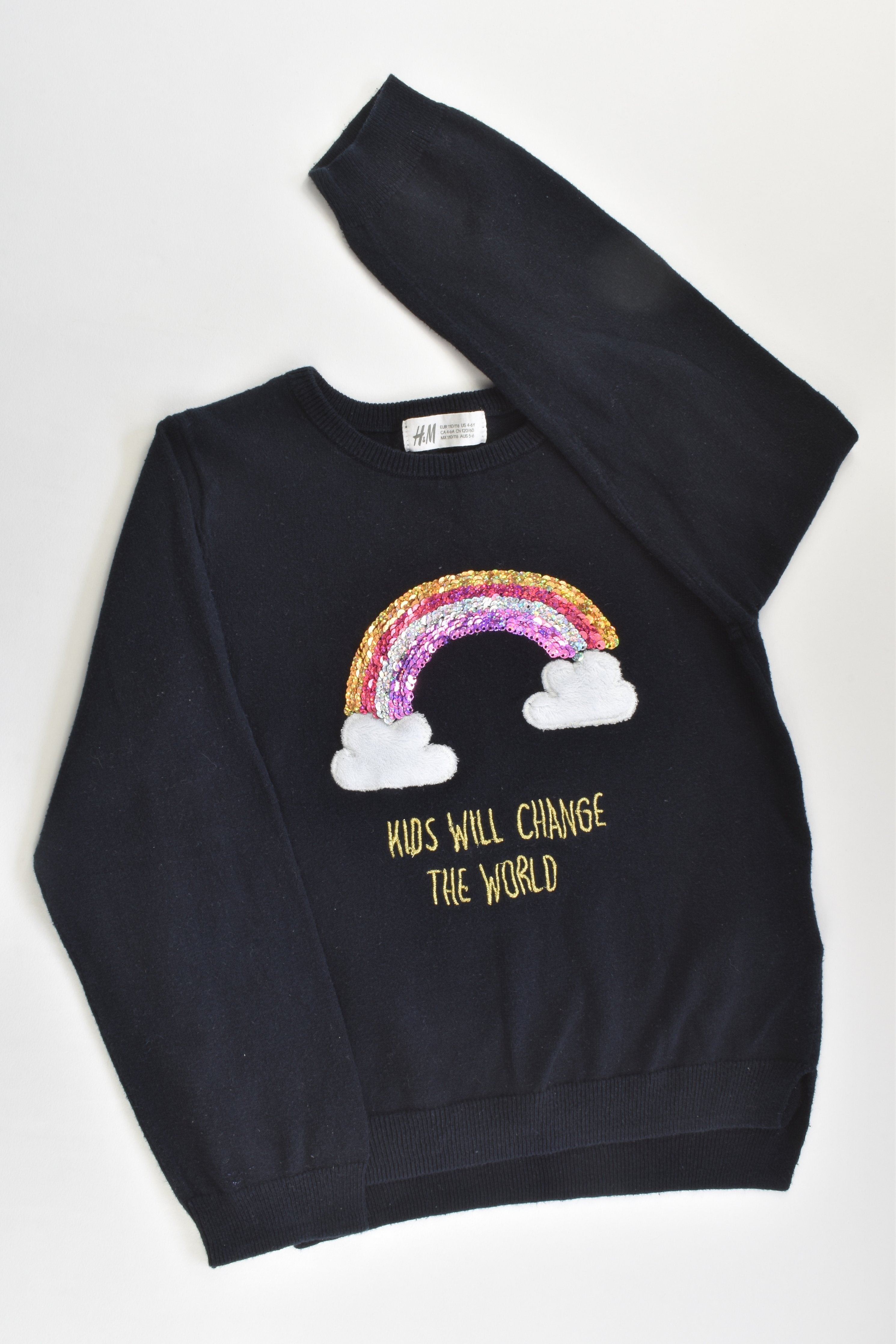 H M Size 5 6 110 116 cm Kids Will Change The World Knitted Jumper MiniMe Preloved Baby and Kids Clothes