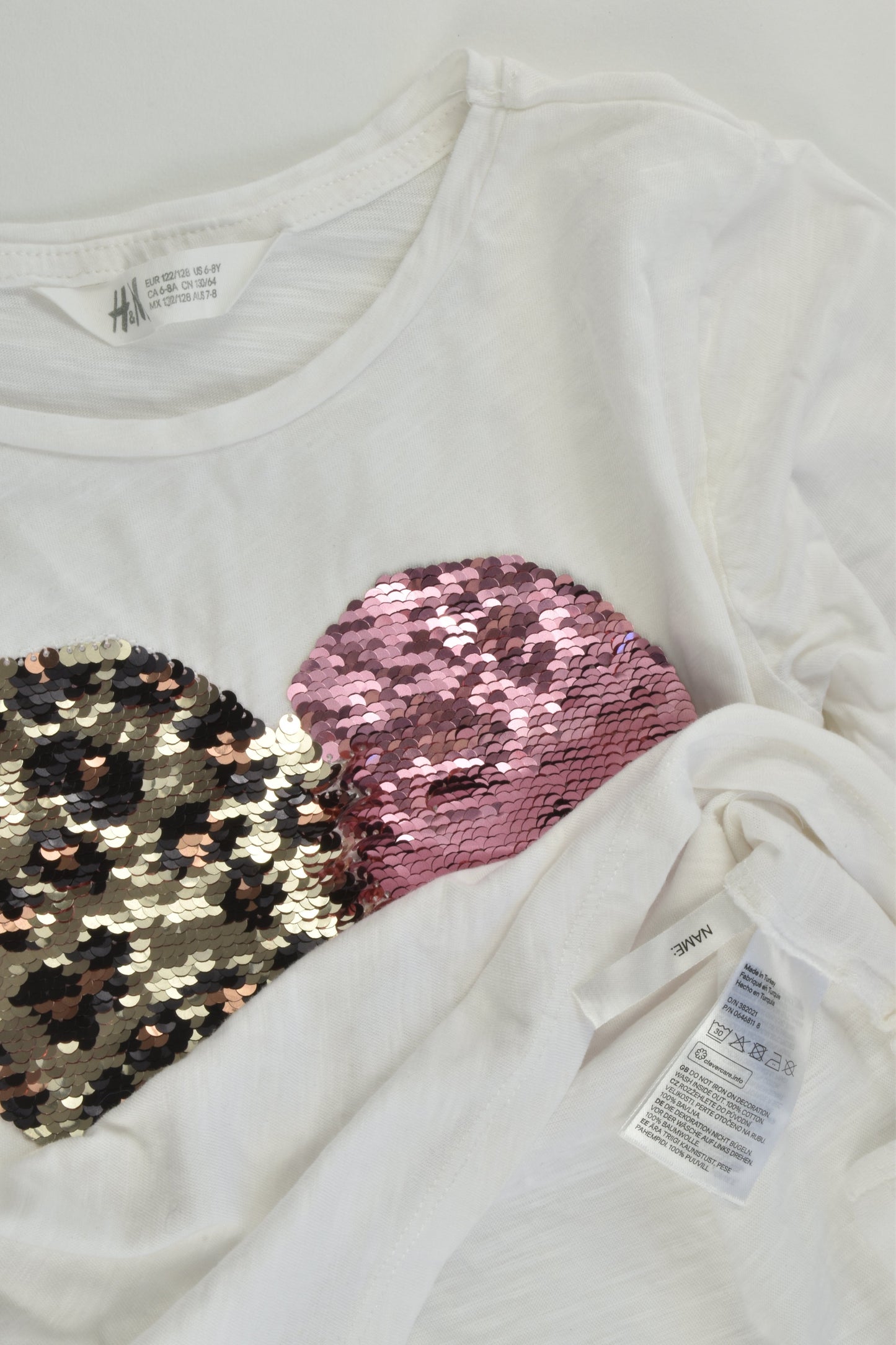 H&M Size 7-8 (122/128 cm) Reversible Sequins Love Heart Top