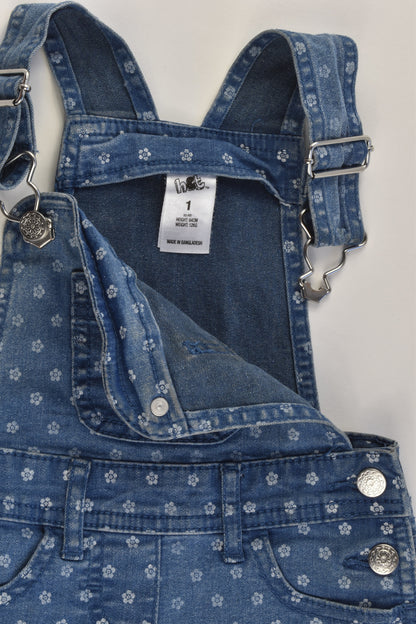 H&T Size 1 Stretchy Floral Denim Short Overalls