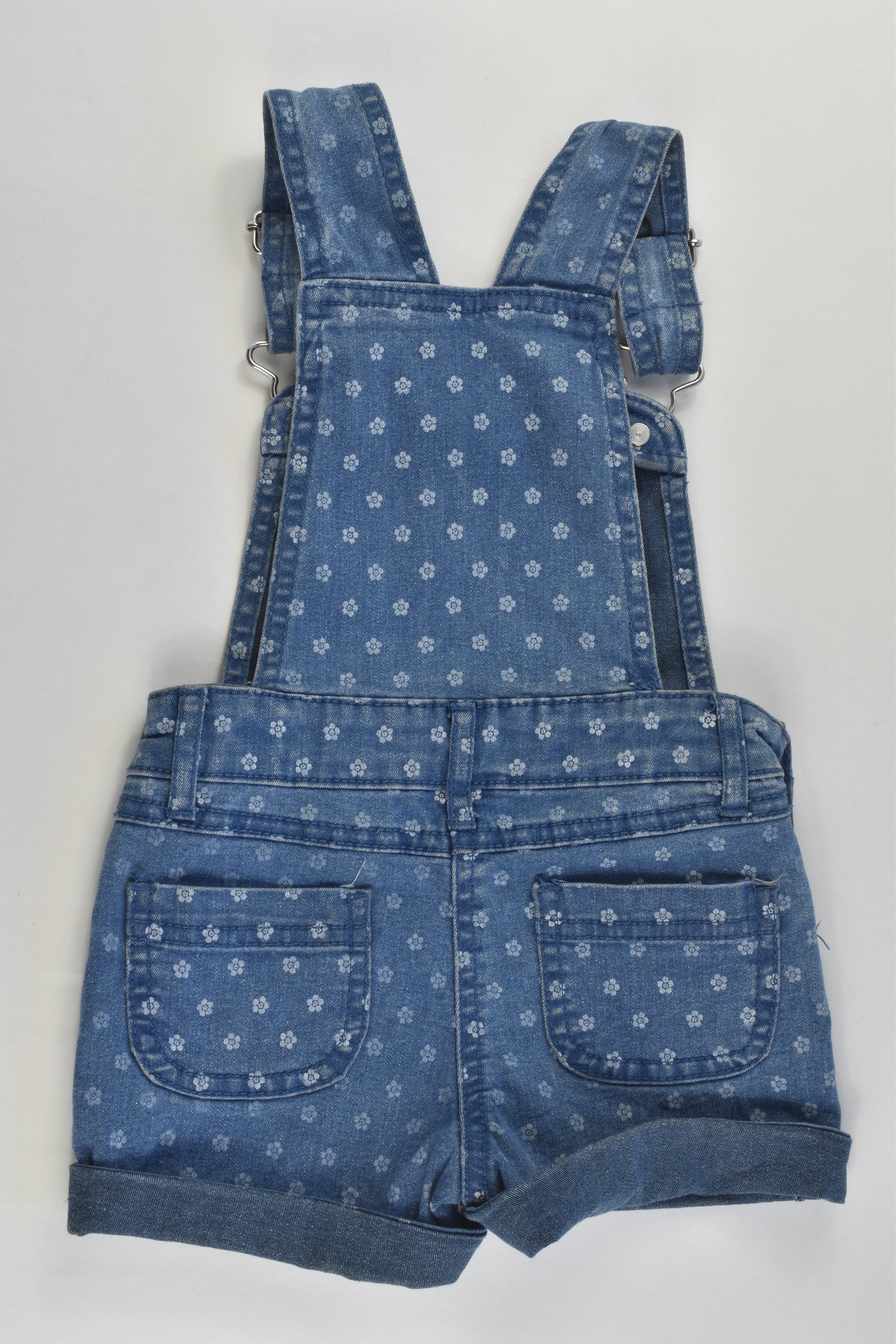 H&T Size 1 Stretchy Floral Denim Short Overalls