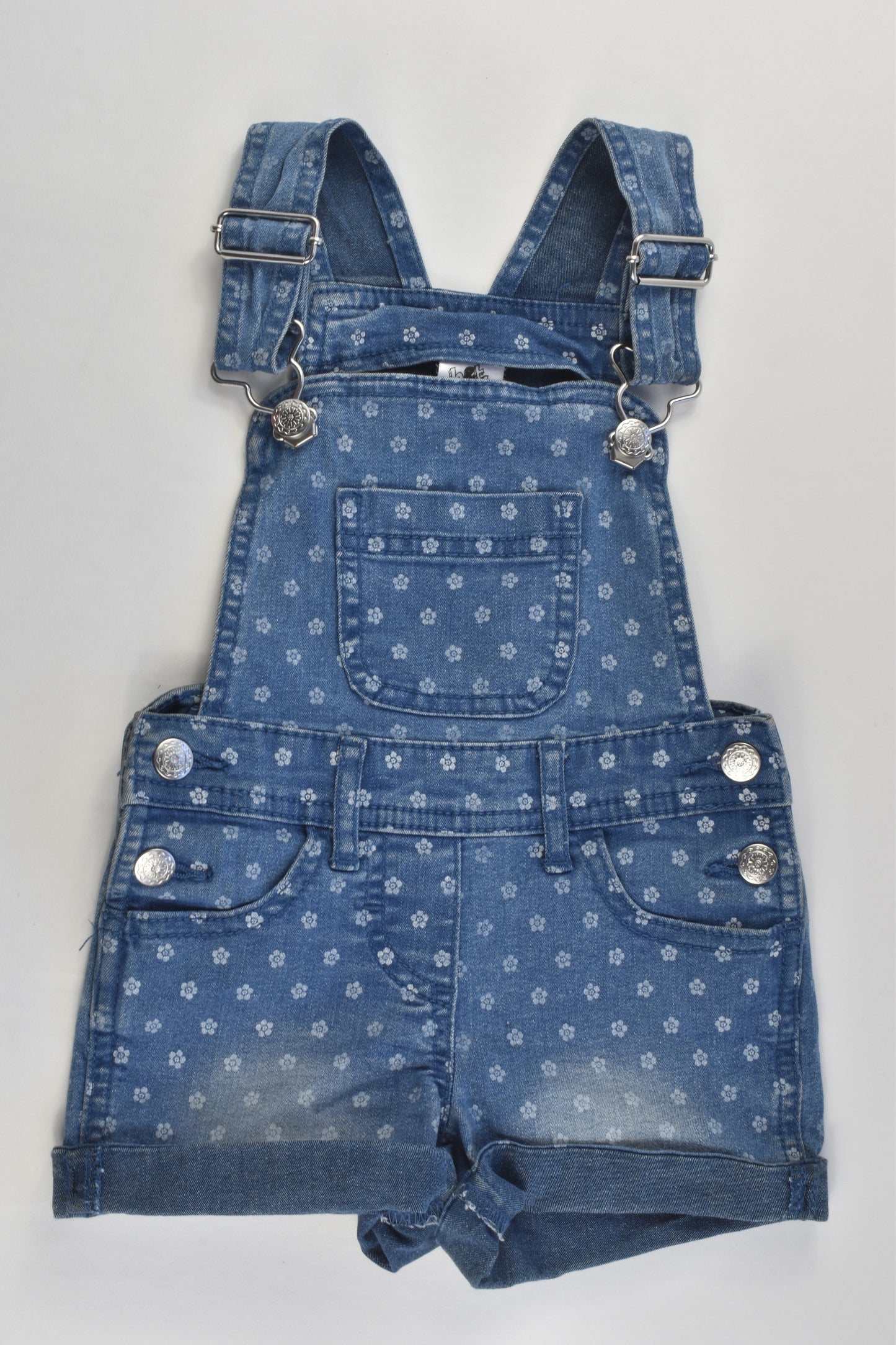 H&T Size 1 Stretchy Floral Denim Short Overalls