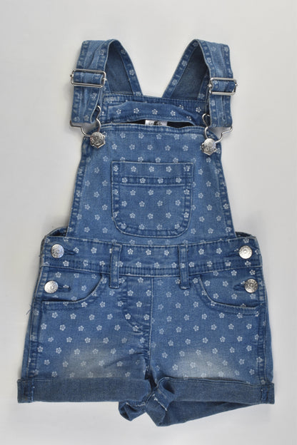 H&T Size 1 Stretchy Floral Denim Short Overalls