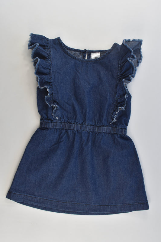 H&T Size 2 (92 cm) Lightweight Ruffle Sleeves Denim Dress