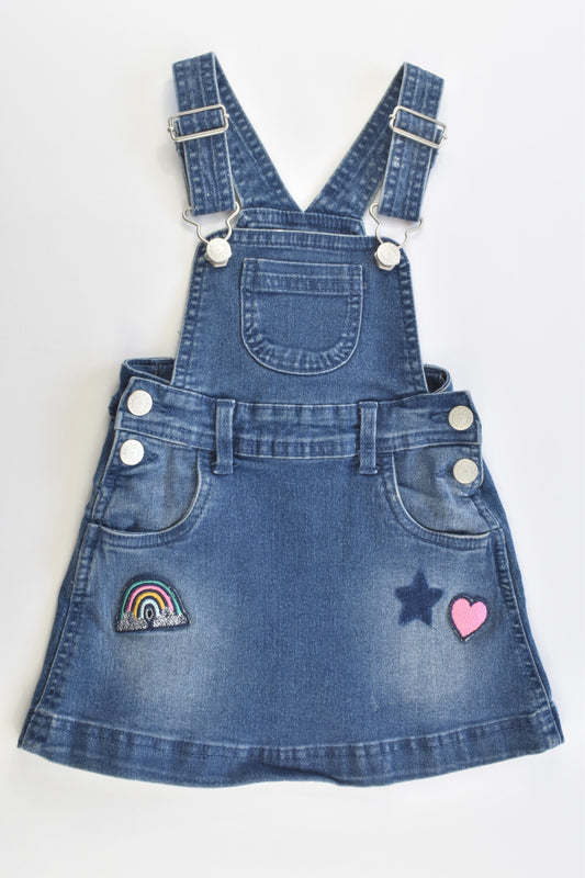 H&T Size 2 Soft Stretchy Rainbow and Love Heart Patches Denim Dress