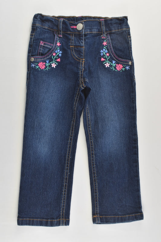 H&T Size 2 Stretchy Denim Pants with Floral Embroidery