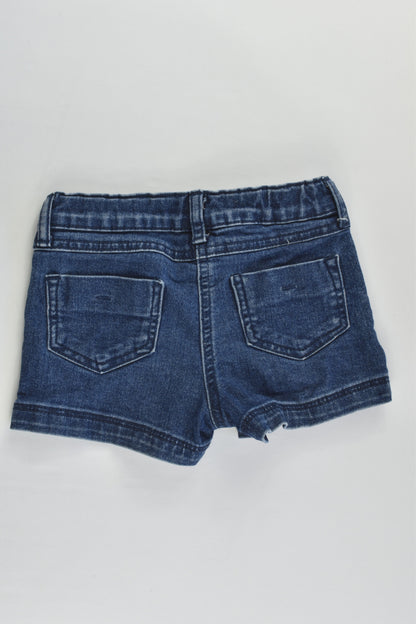 H&T Size 2 Stretchy Denim Shorts with Floral Embroidery