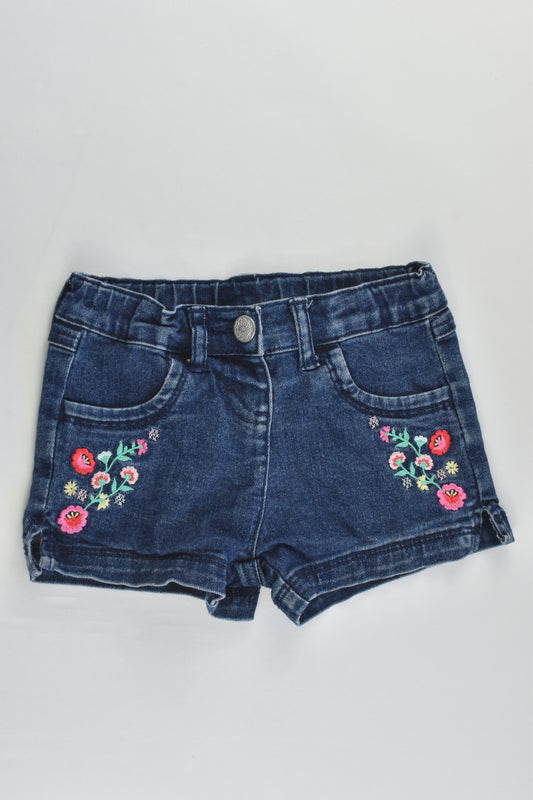 H&T Size 2 Stretchy Denim Shorts with Floral Embroidery