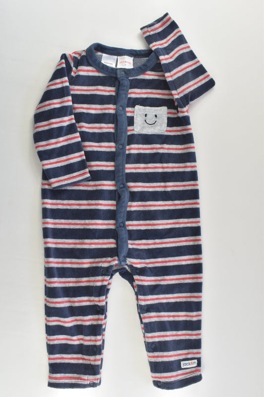Jack & Milly Size 0 Striped Smiley Face Pocket Velour Romper