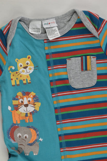 Jack & Milly Size 0 Stripes and Safari Animals Romper