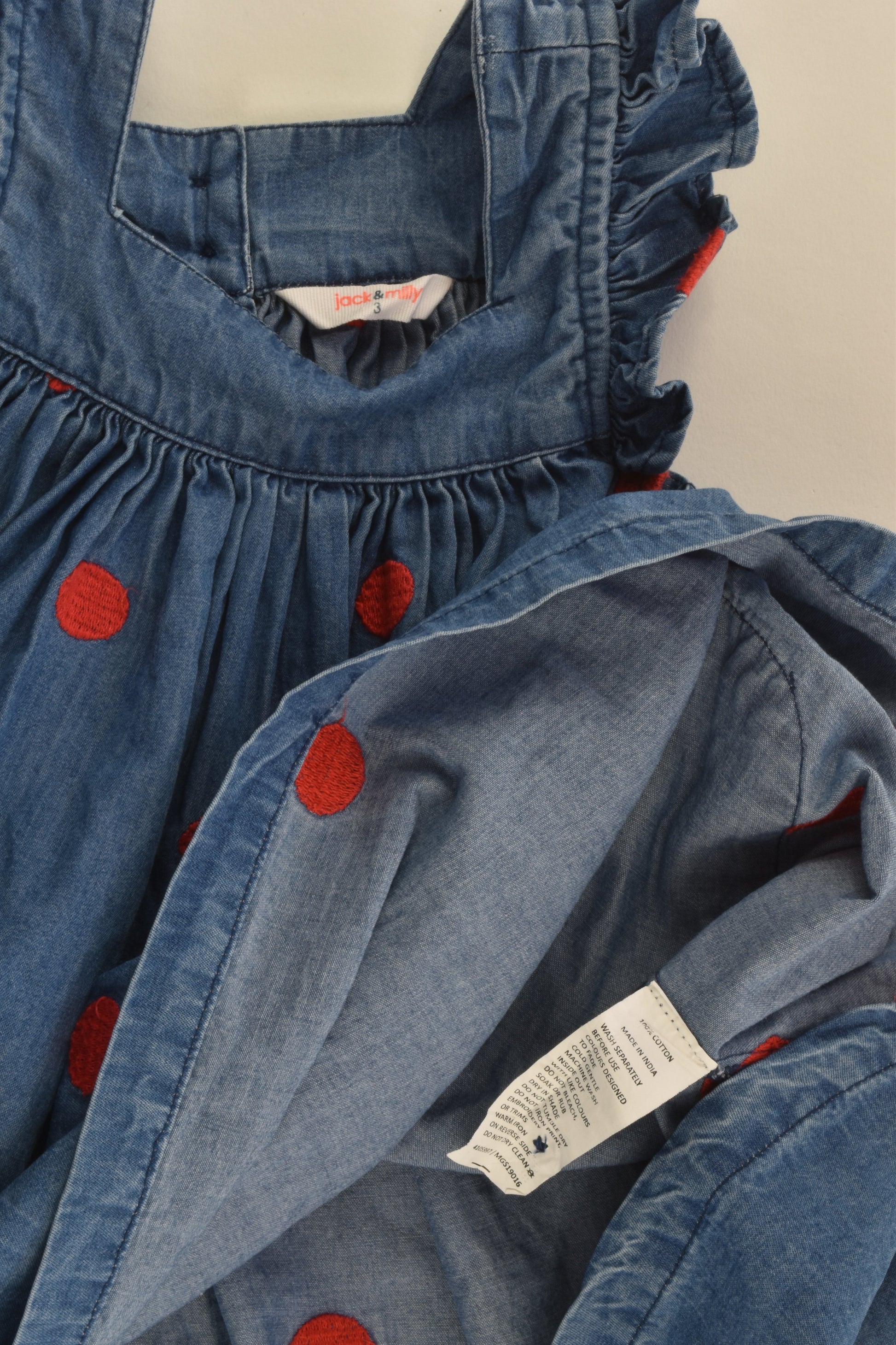 Jack & Milly Size 3 Red Dots Lightweight Denim Dress