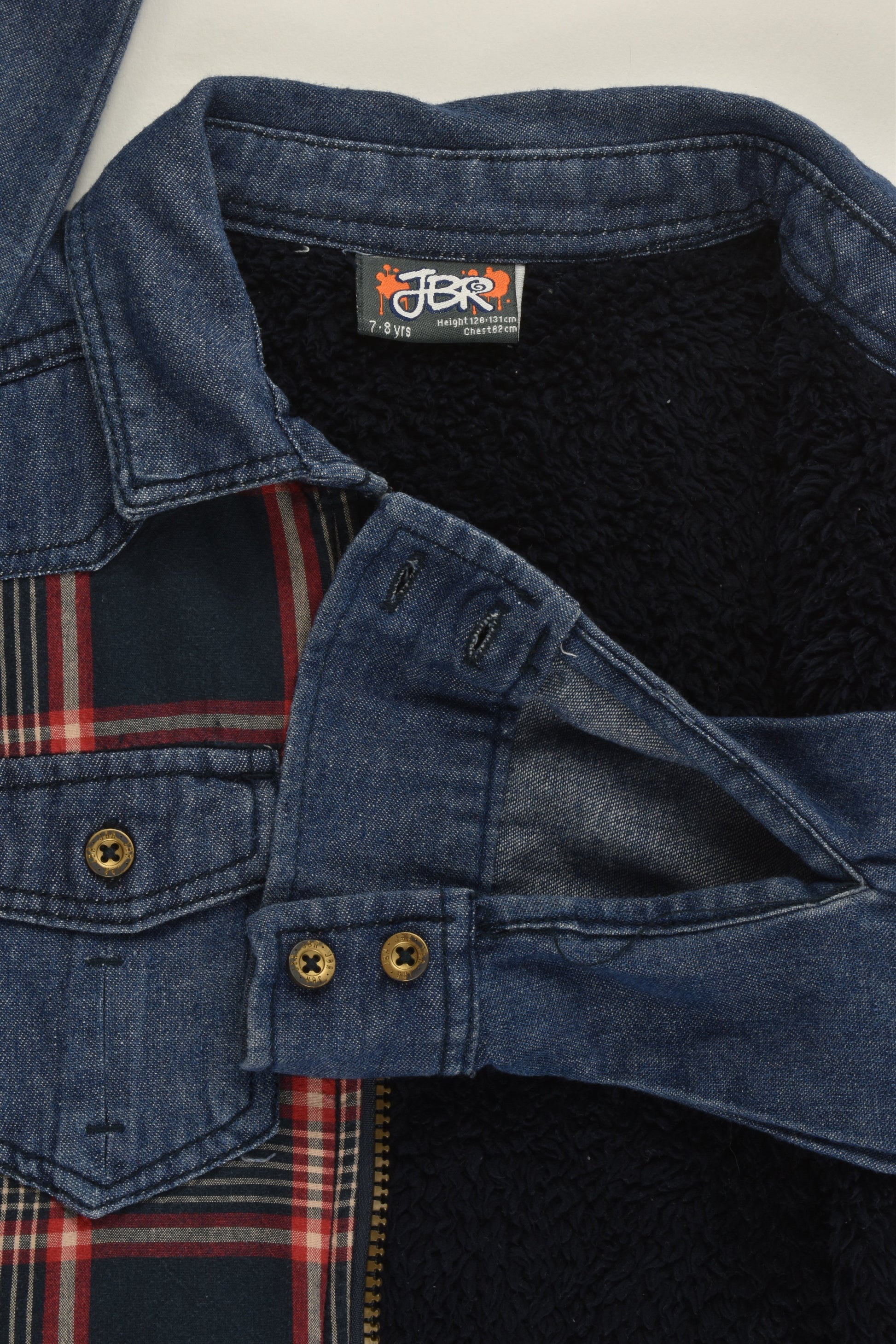 JBR Size 7-8 (126-131 cm) Warm Checked/Denim Full-Zip Jumper