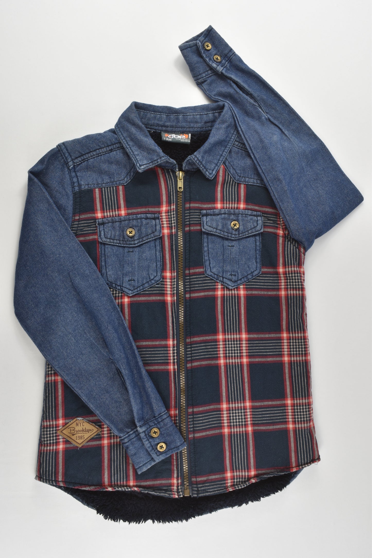 JBR Size 7-8 (126-131 cm) Warm Checked/Denim Full-Zip Jumper