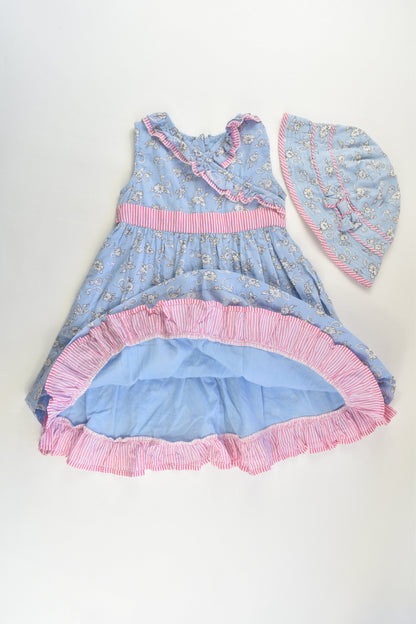 John Lewis Size 2 (92 cm) Lined Dress and Matching Hat