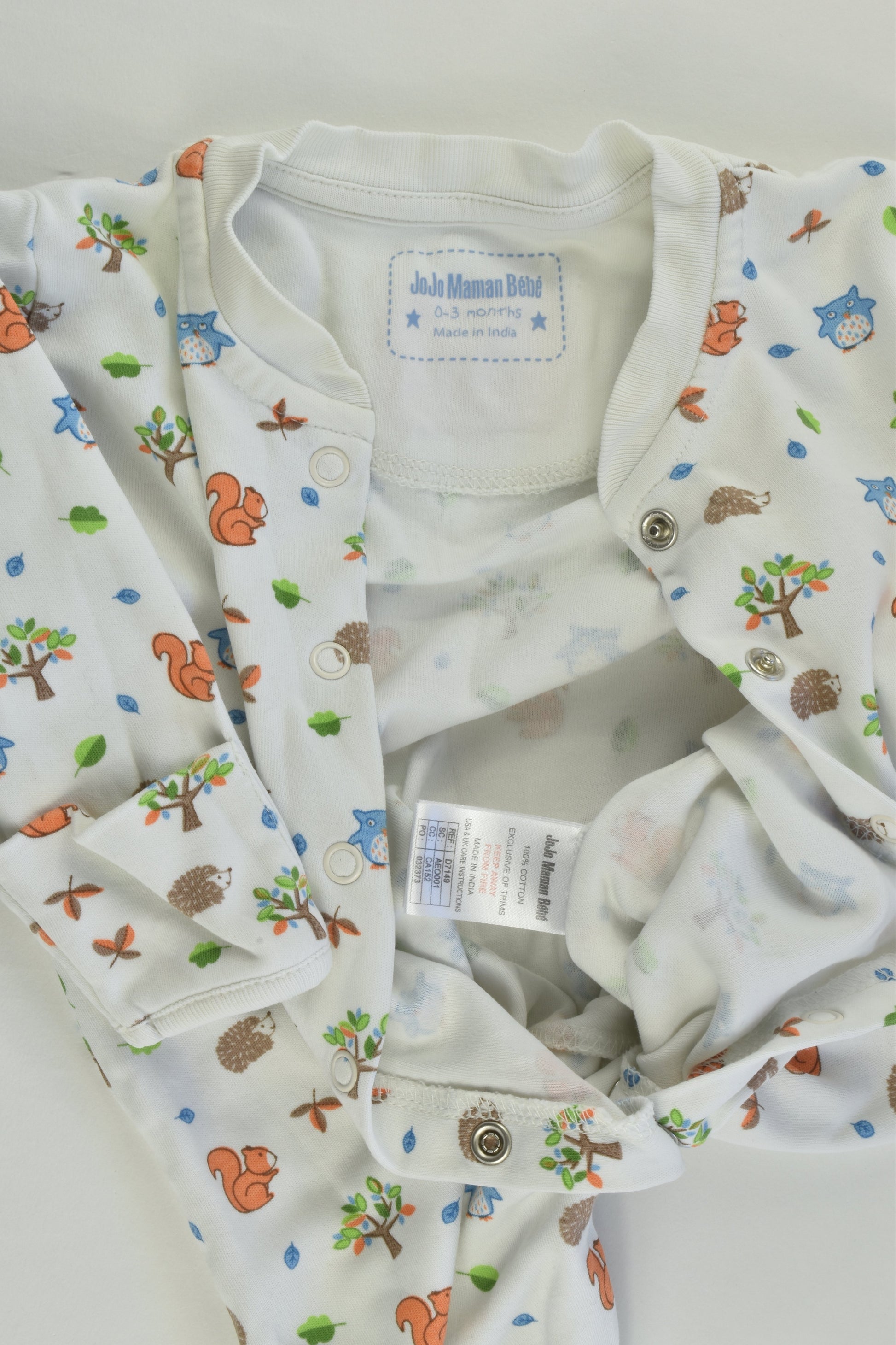 JoJo Maman Bébé Size 000 (0-3 months) Forest Animals Footed Romper