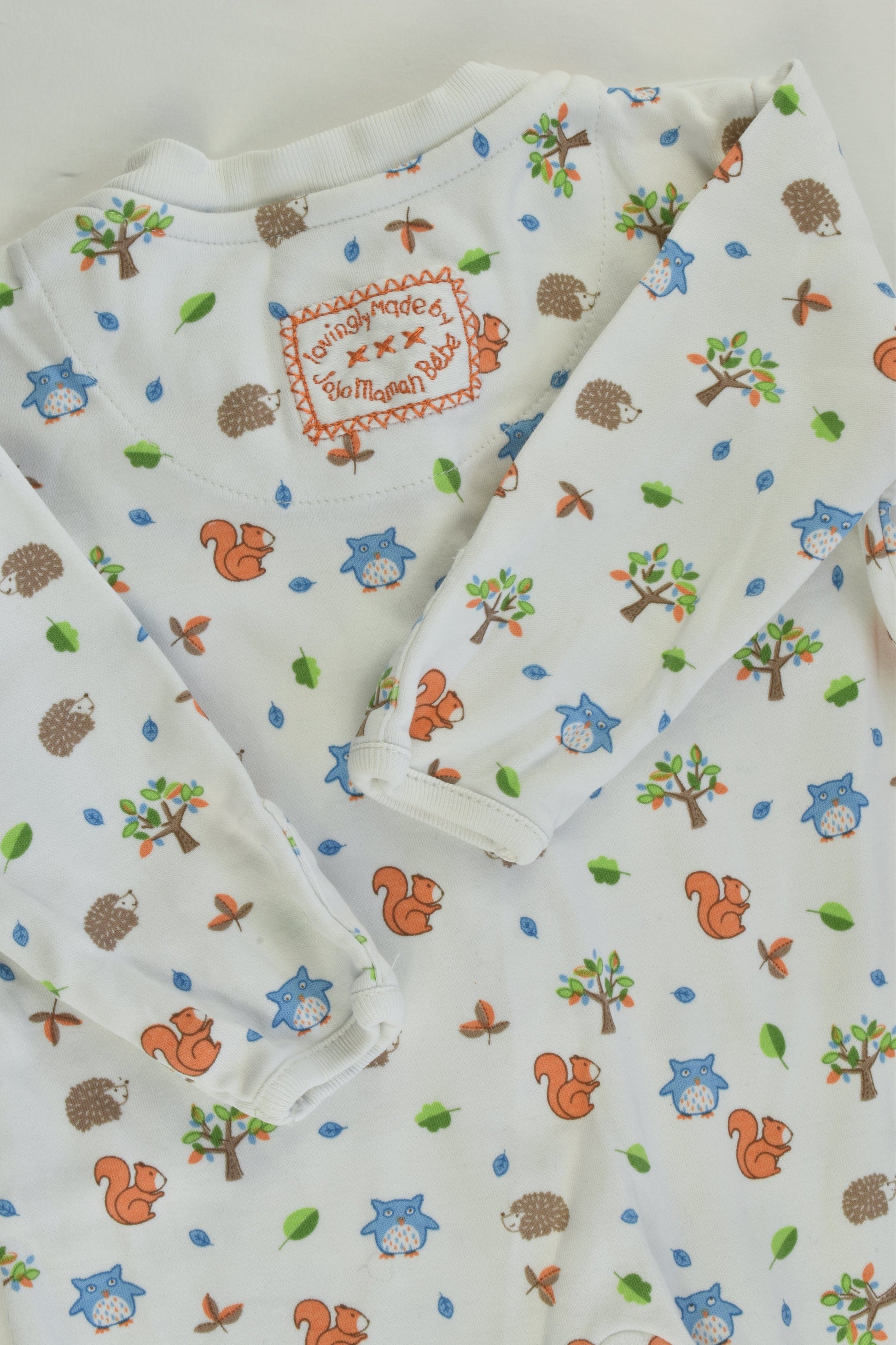 JoJo Maman Bébé Size 000 (0-3 months) Forest Animals Footed Romper