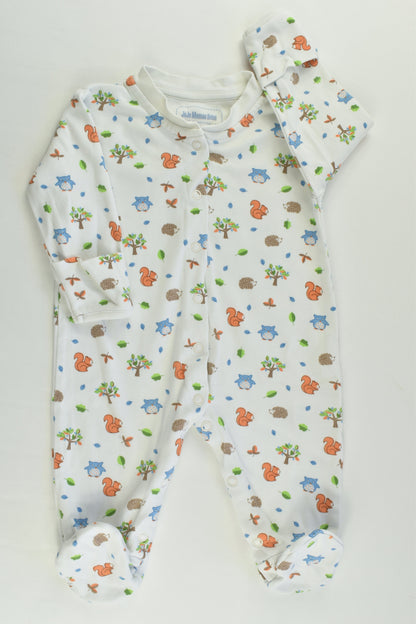 JoJo Maman Bébé Size 000 (0-3 months) Forest Animals Footed Romper