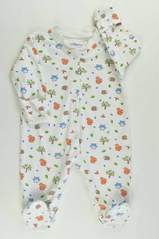 JoJo Maman Bébé Size 000 (0-3 months) Forest Animals Footed Romper