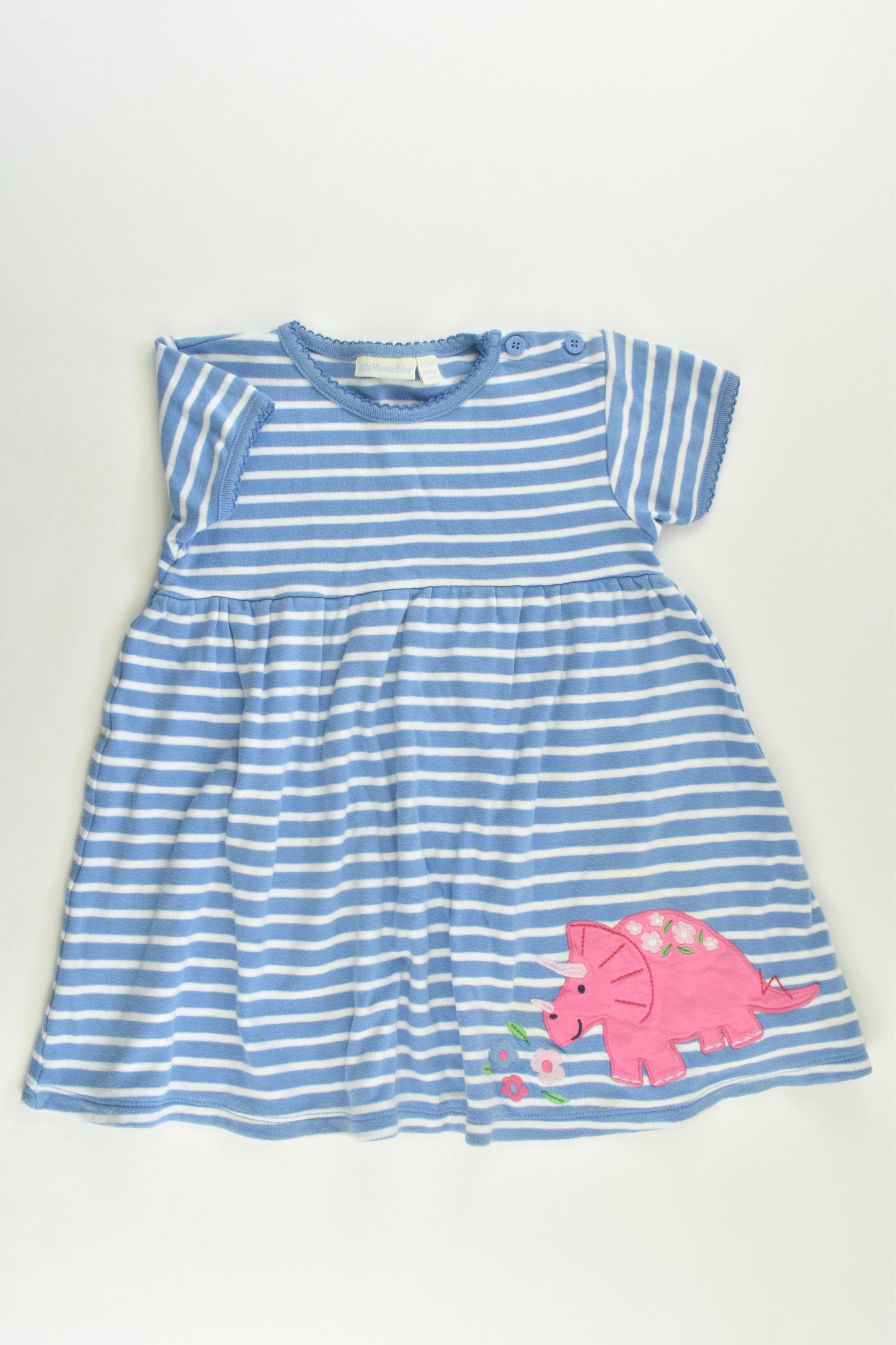 JoJo Maman Bébé Size 2-3 Striped Dinosaur Dress