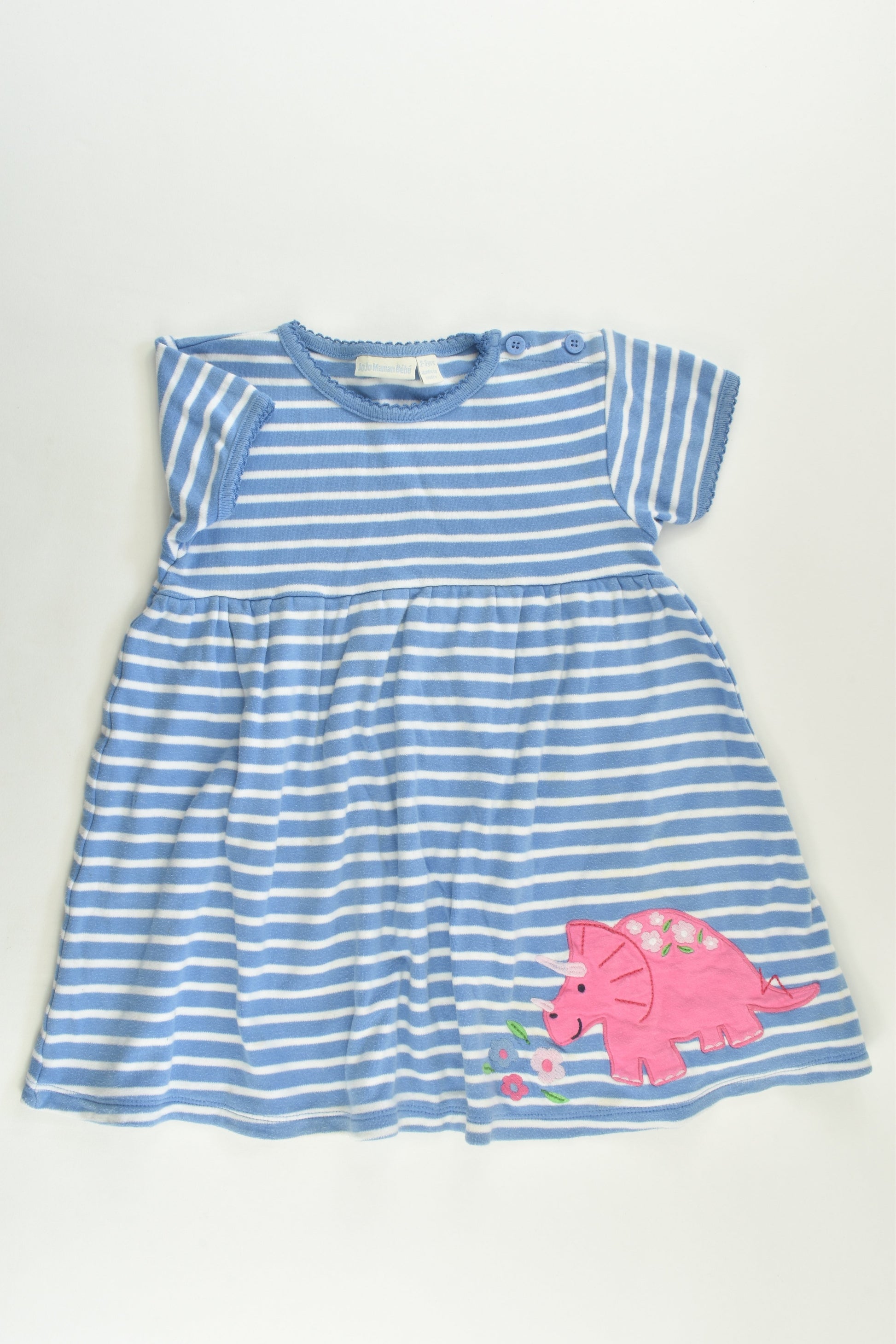 JoJo Maman Bébé Size 2-3 Striped Dinosaur Dress