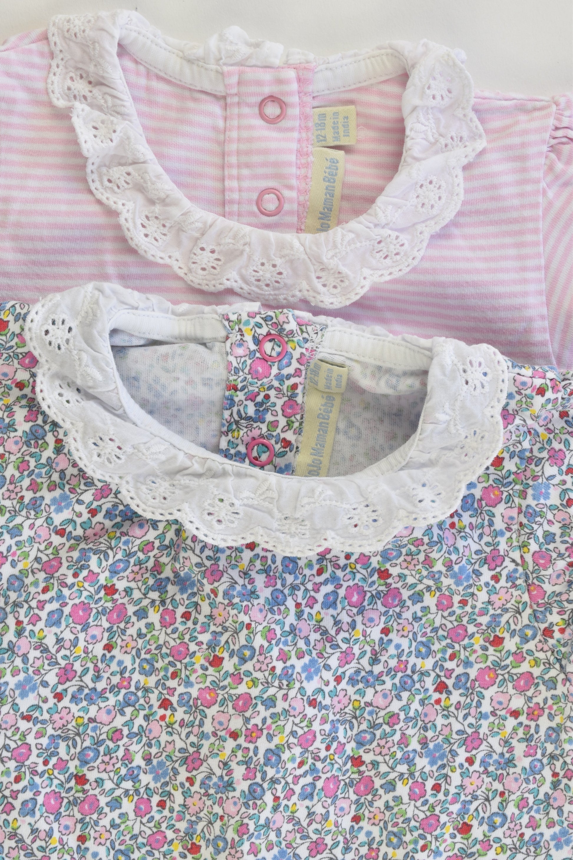 JoJo Maman Bébé (UK) Size 12-18 months (1) Collared Playsuits Striped and Liberty Print