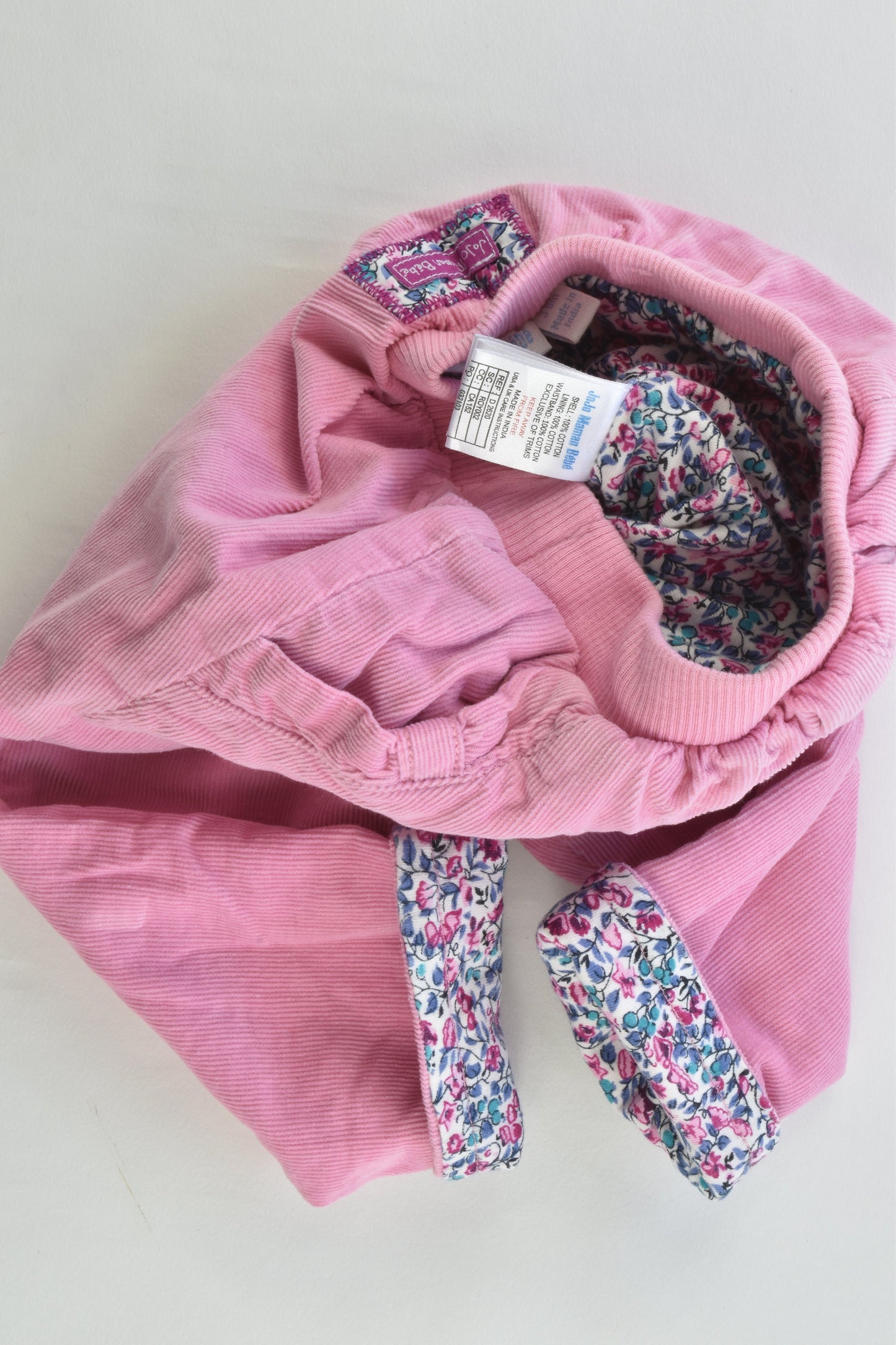 JoJo Maman Bébé (UK) Size 3-6 months (00) Liberty Print/Cord Lined Pants