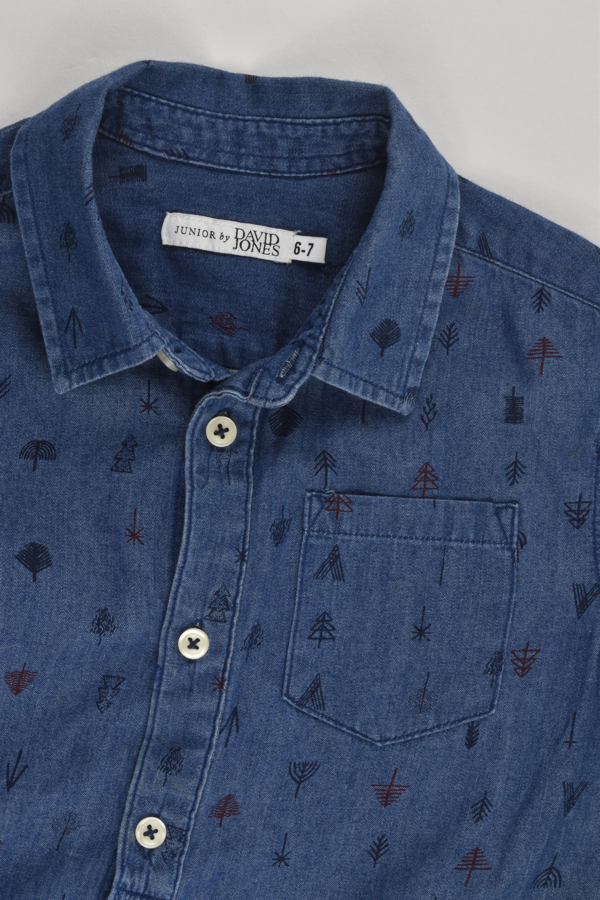 Junior by David Jones Size 6-7 Lightweight Casual Collared Denim Shirt