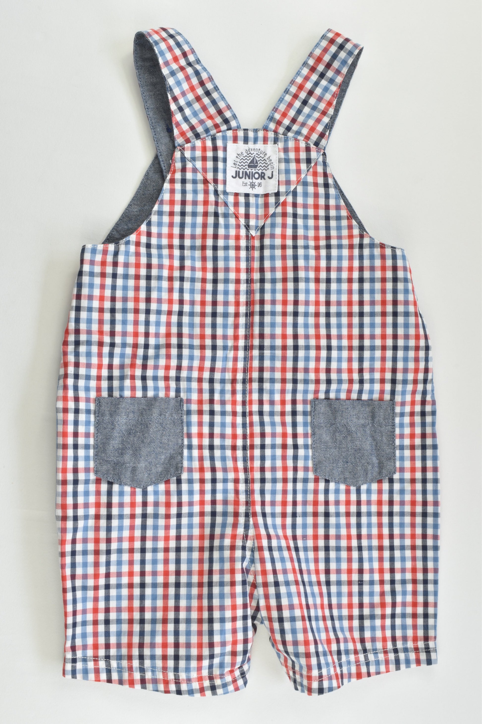 Junior J by Debenhams Size 00 (3-6 months) Checked 'Let The Adventure Begin' Short Overalls