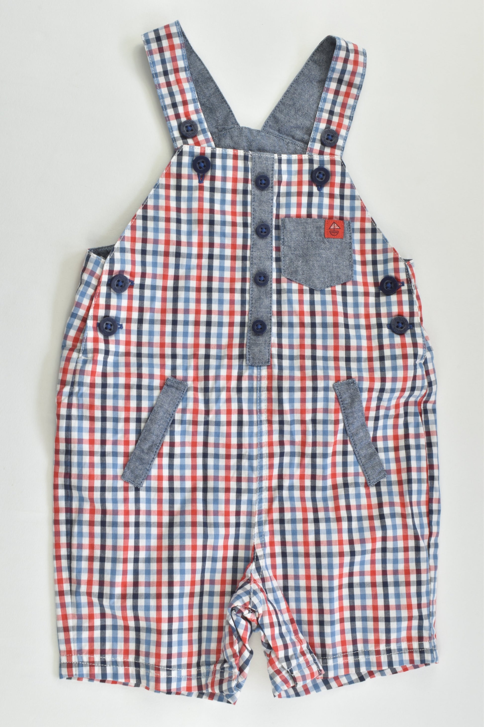 Junior J by Debenhams Size 00 (3-6 months) Checked 'Let The Adventure Begin' Short Overalls
