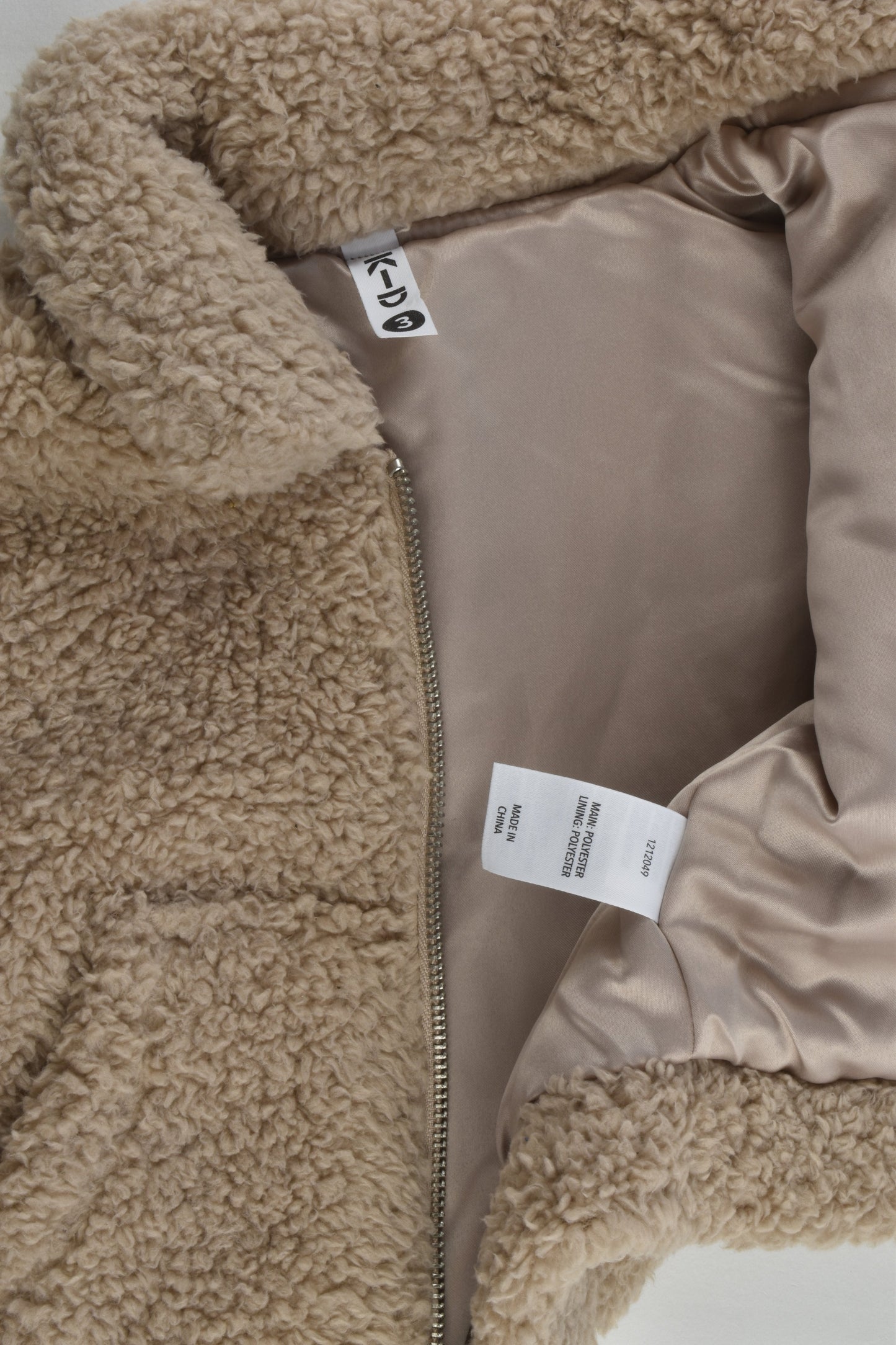 K-D Size 3 Soft Lined Teddy Jacket