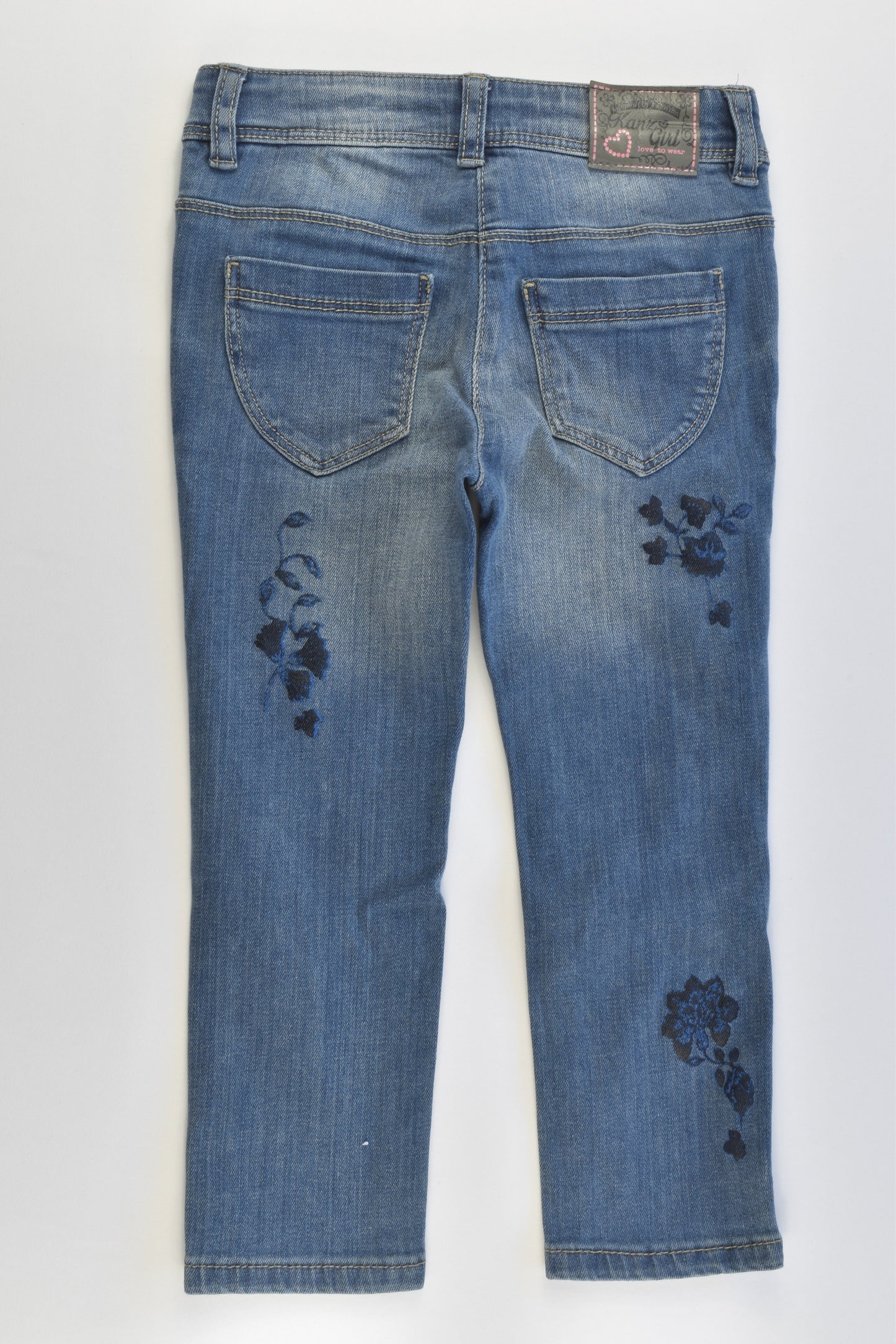 Kanz (Germany) Size 2 (92 cm) Stretchy Denim Pants with Floral Details