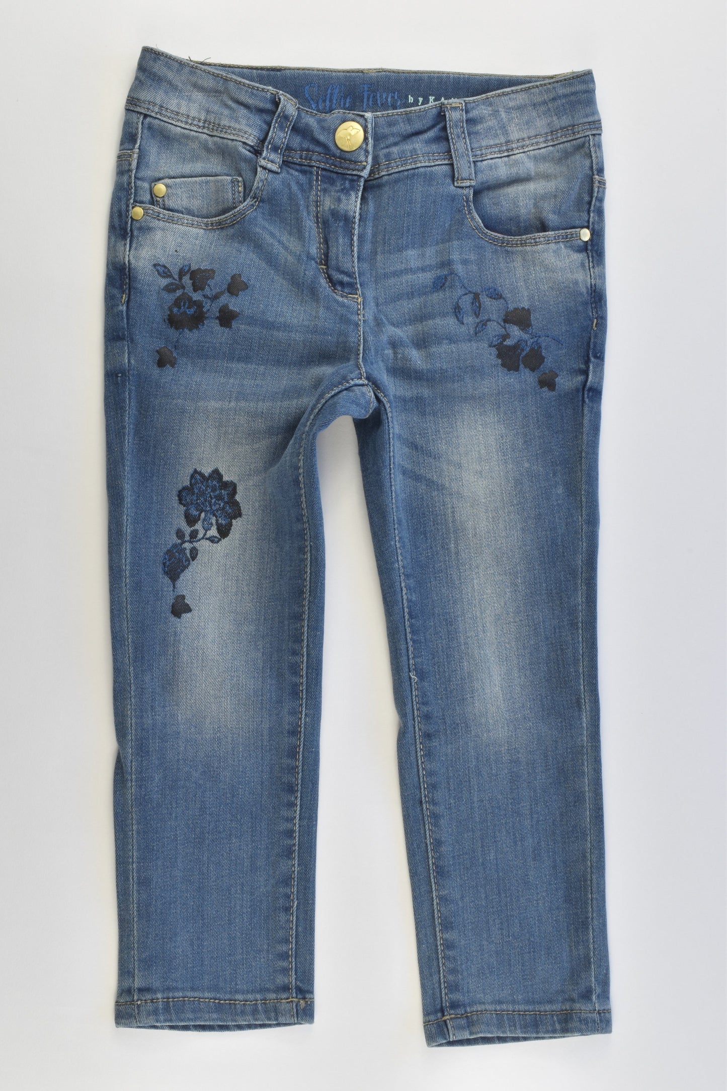 Kanz (Germany) Size 2 (92 cm) Stretchy Denim Pants with Floral Details
