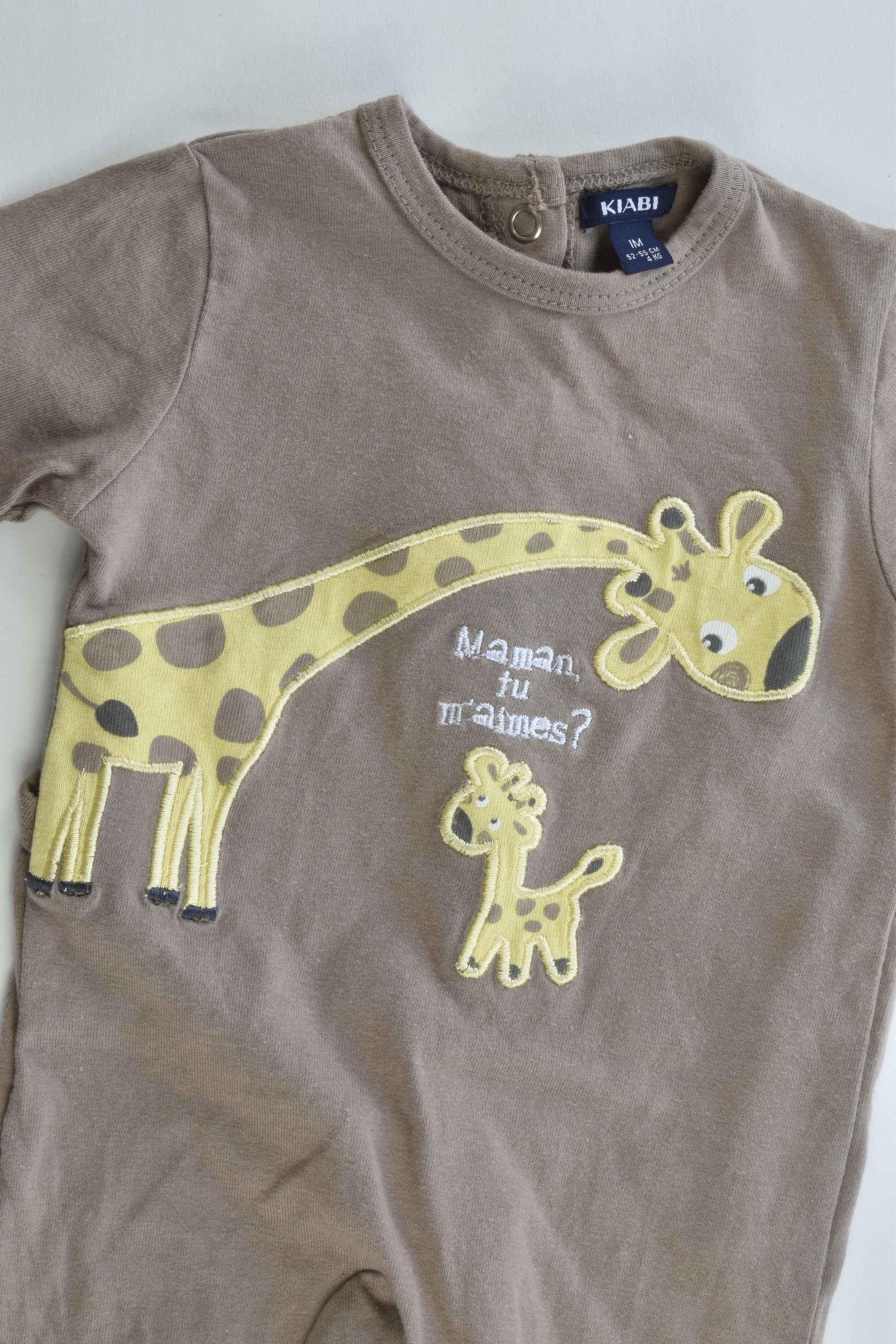 Kiabi (France) Size 1 month (000) "Maman Tu M'Aimes?" Footed Romper