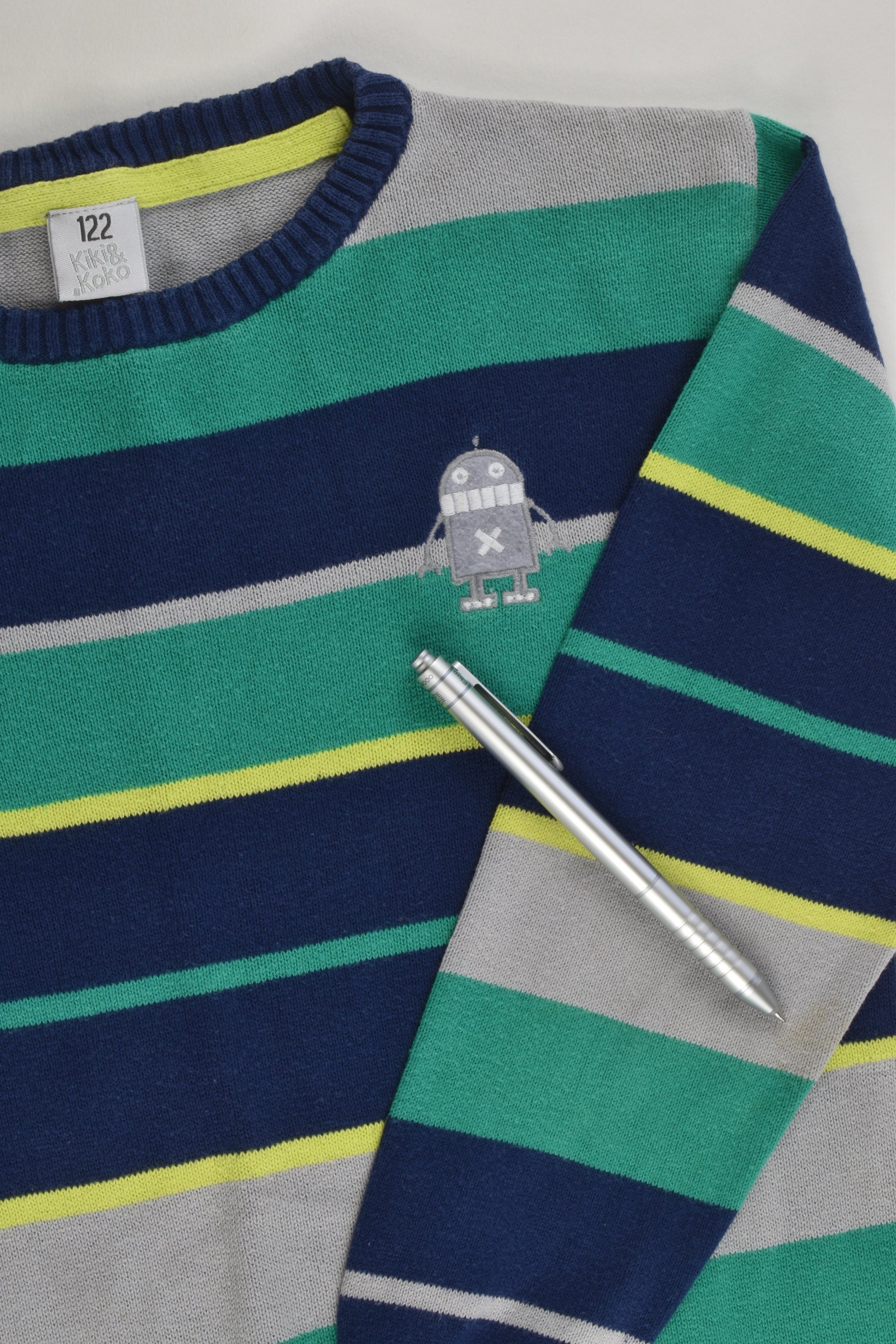 Kiki & Koko Size 7 (122 cm) Striped Robot Knitted Jumper