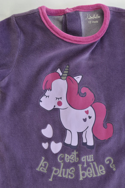 Kimbaloo (France) Size 12 months (0-1) Footed Unicorn Velour Romper